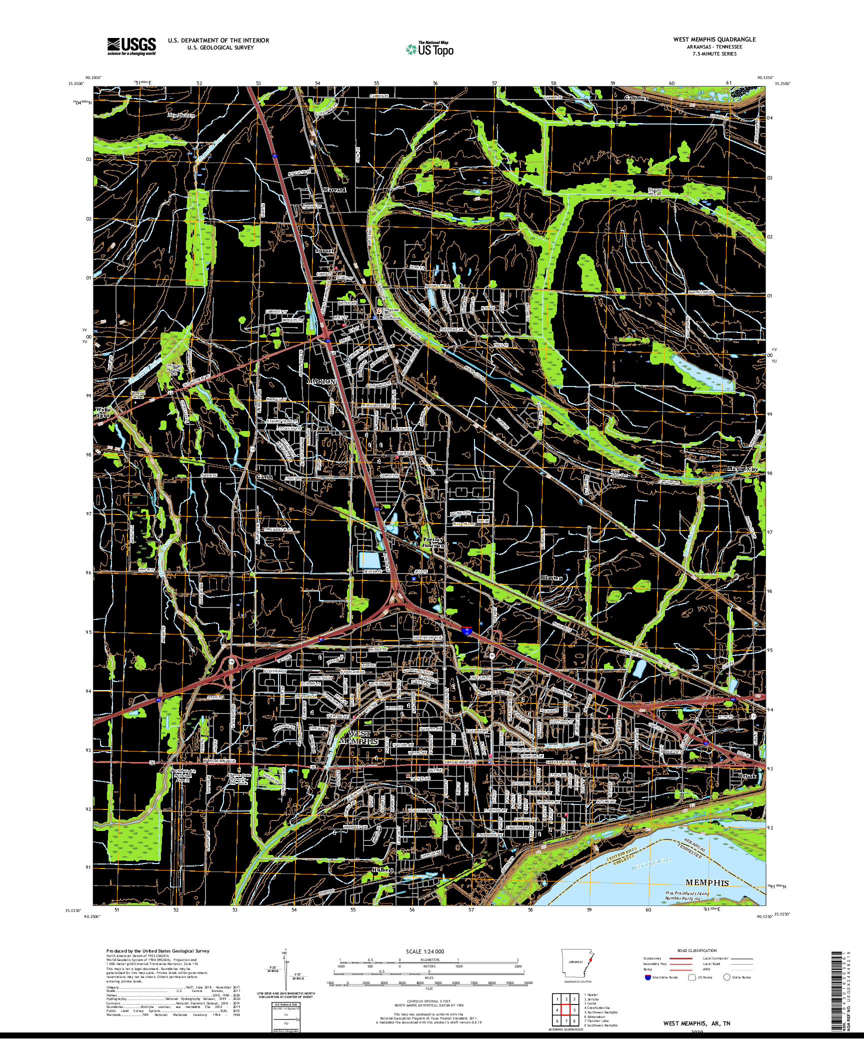 USGS US TOPO 7.5-MINUTE MAP FOR WEST MEMPHIS, AR,TN 2020