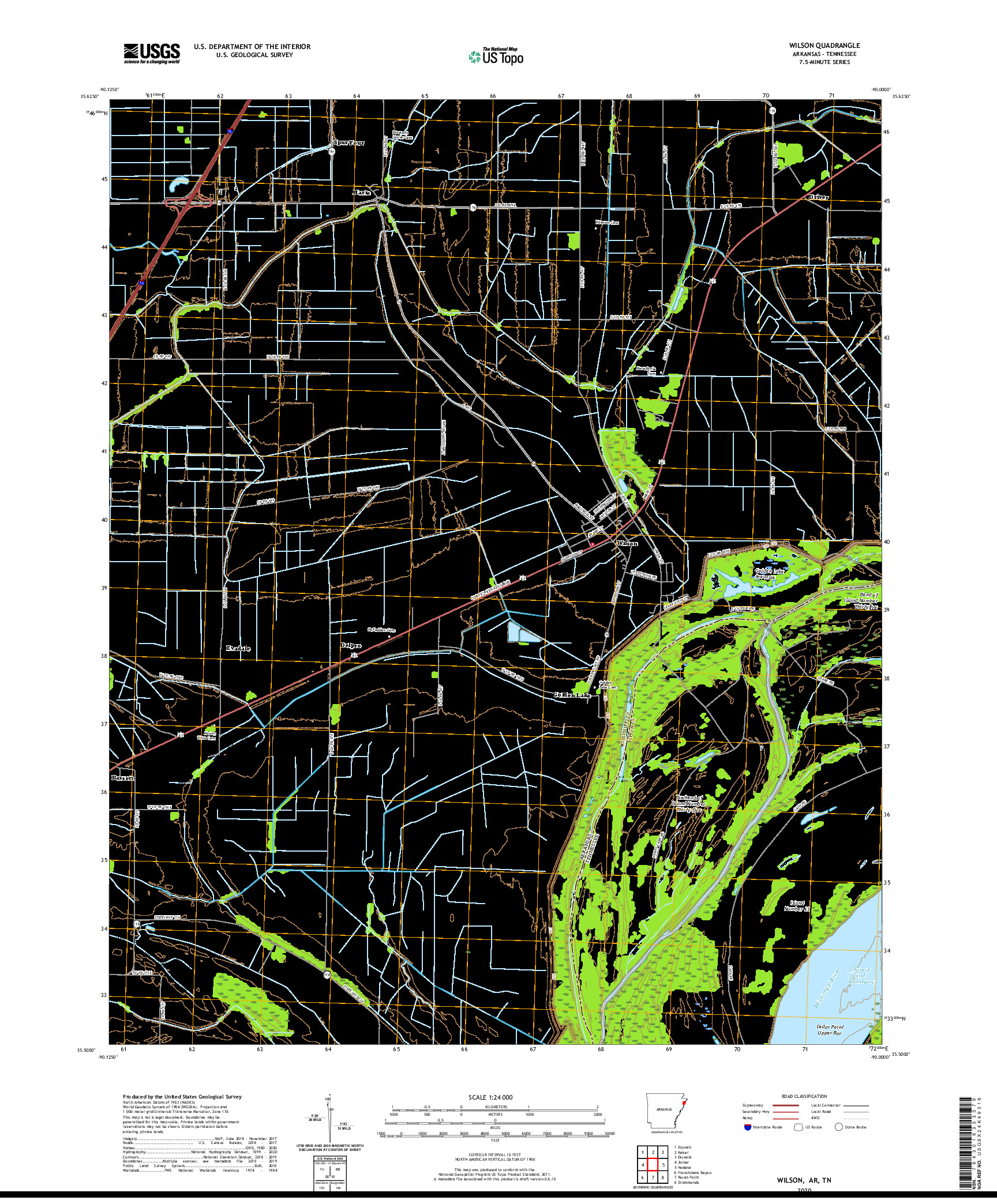 USGS US TOPO 7.5-MINUTE MAP FOR WILSON, AR,TN 2020