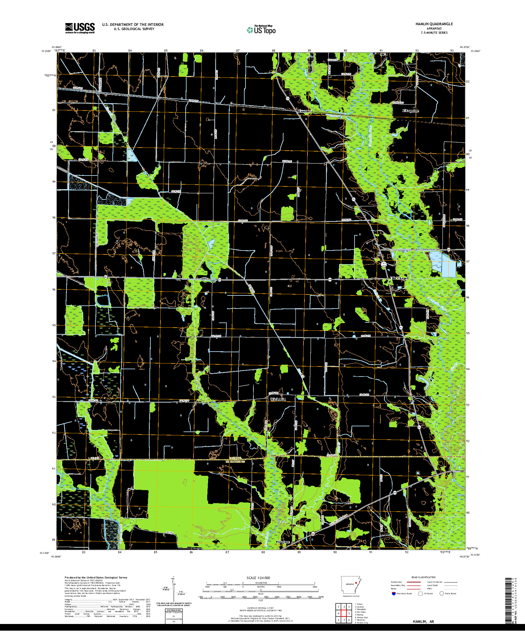 USGS US TOPO 7.5-MINUTE MAP FOR HAMLIN, AR 2020