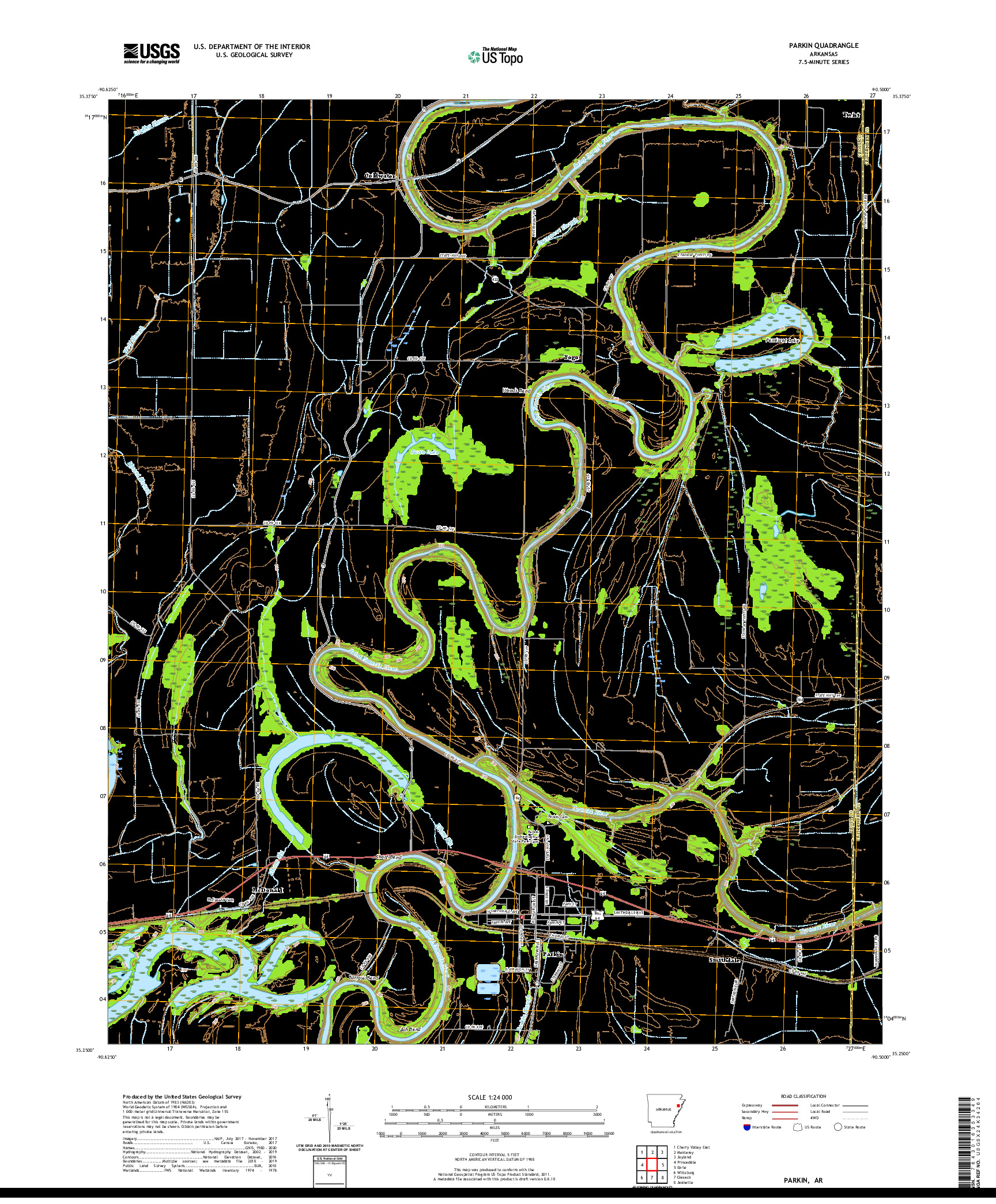 USGS US TOPO 7.5-MINUTE MAP FOR PARKIN, AR 2020