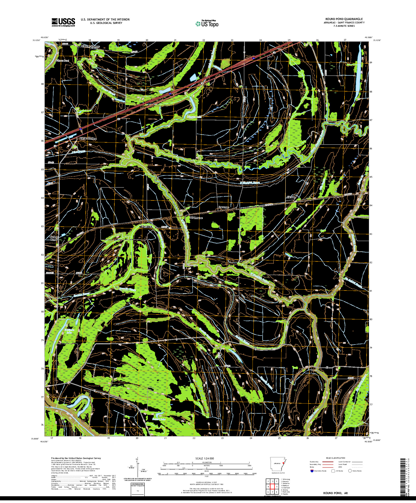 USGS US TOPO 7.5-MINUTE MAP FOR ROUND POND, AR 2020