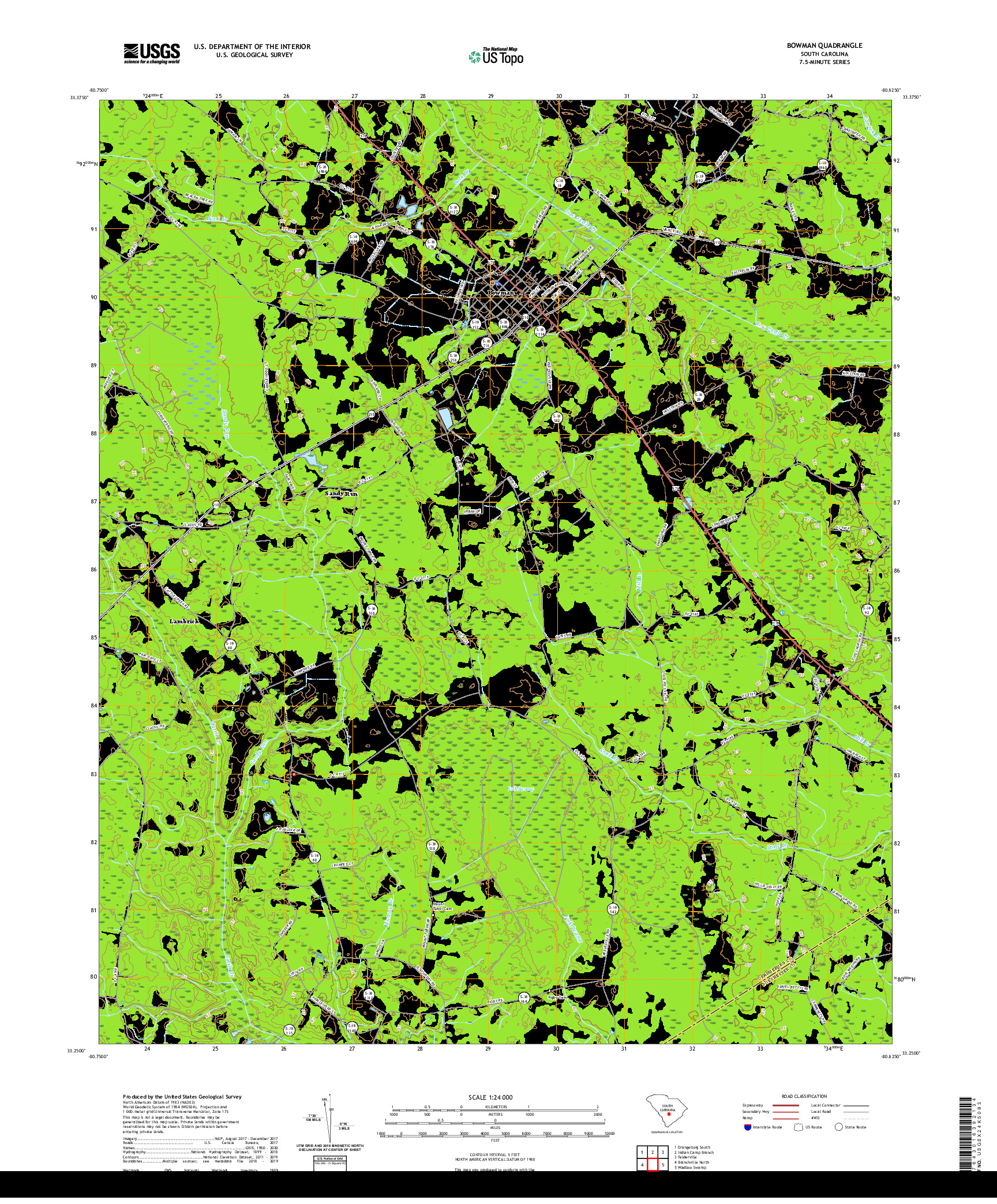 USGS US TOPO 7.5-MINUTE MAP FOR BOWMAN, SC 2020