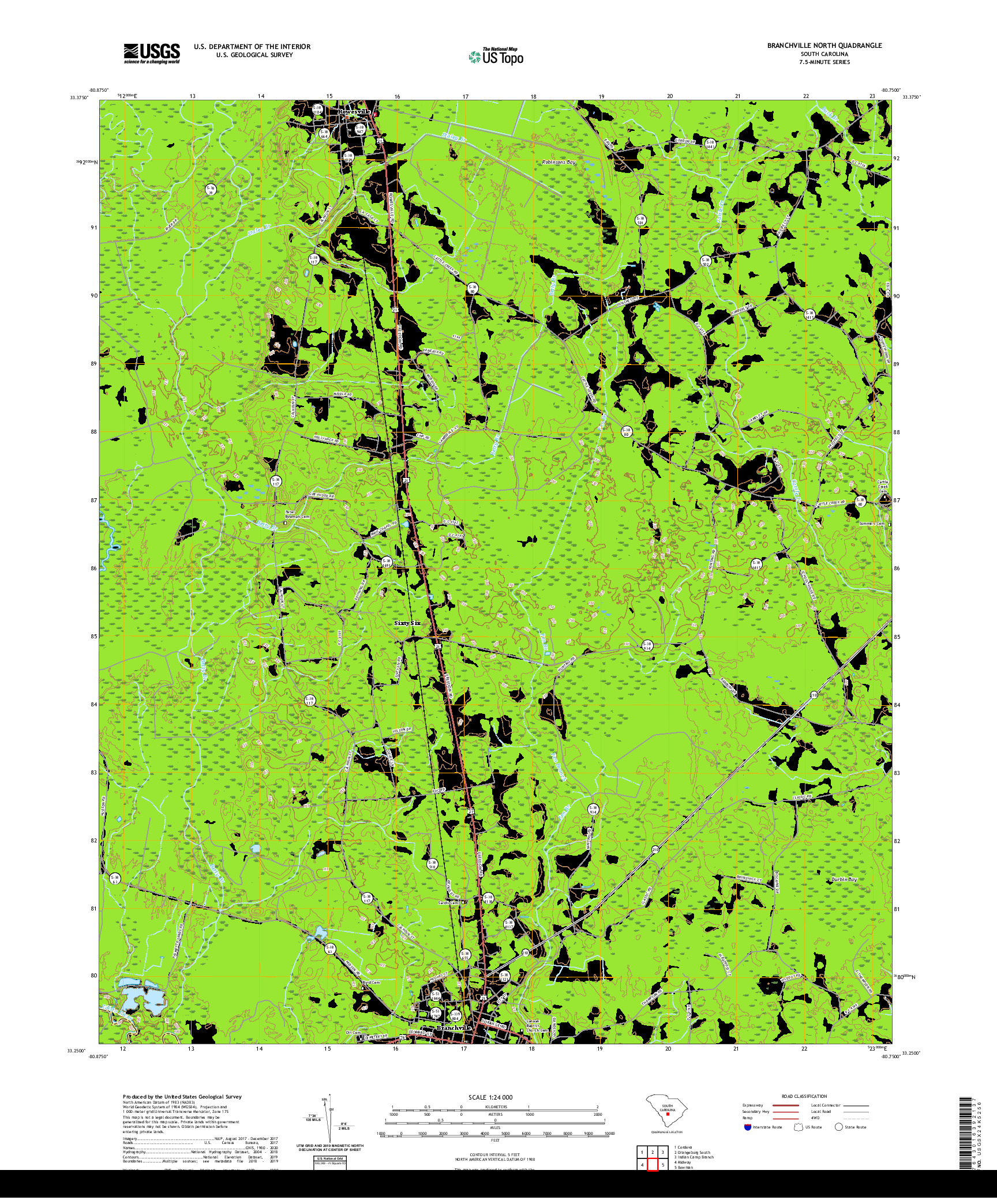 USGS US TOPO 7.5-MINUTE MAP FOR BRANCHVILLE NORTH, SC 2020