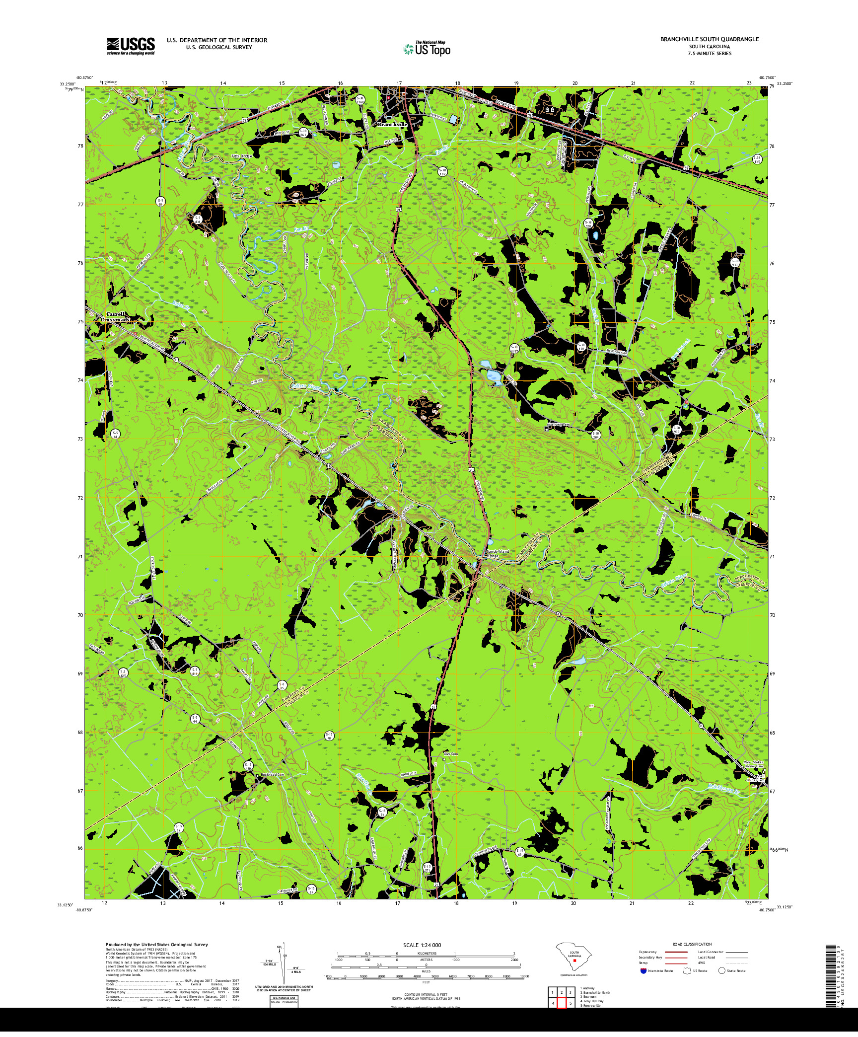 USGS US TOPO 7.5-MINUTE MAP FOR BRANCHVILLE SOUTH, SC 2020