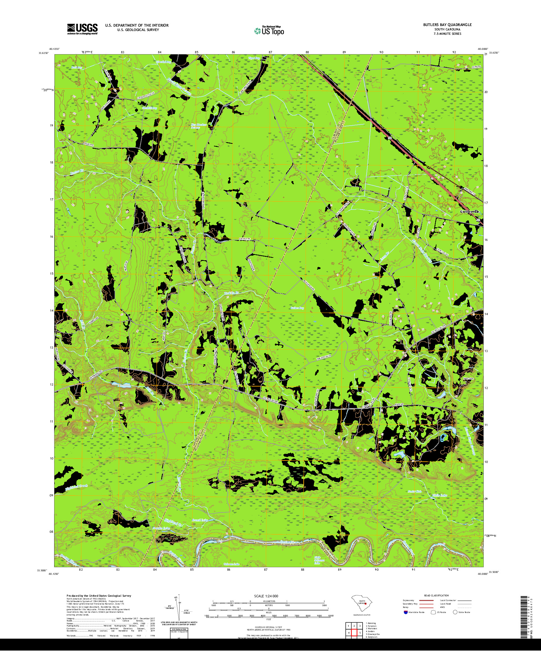 USGS US TOPO 7.5-MINUTE MAP FOR BUTLERS BAY, SC 2020