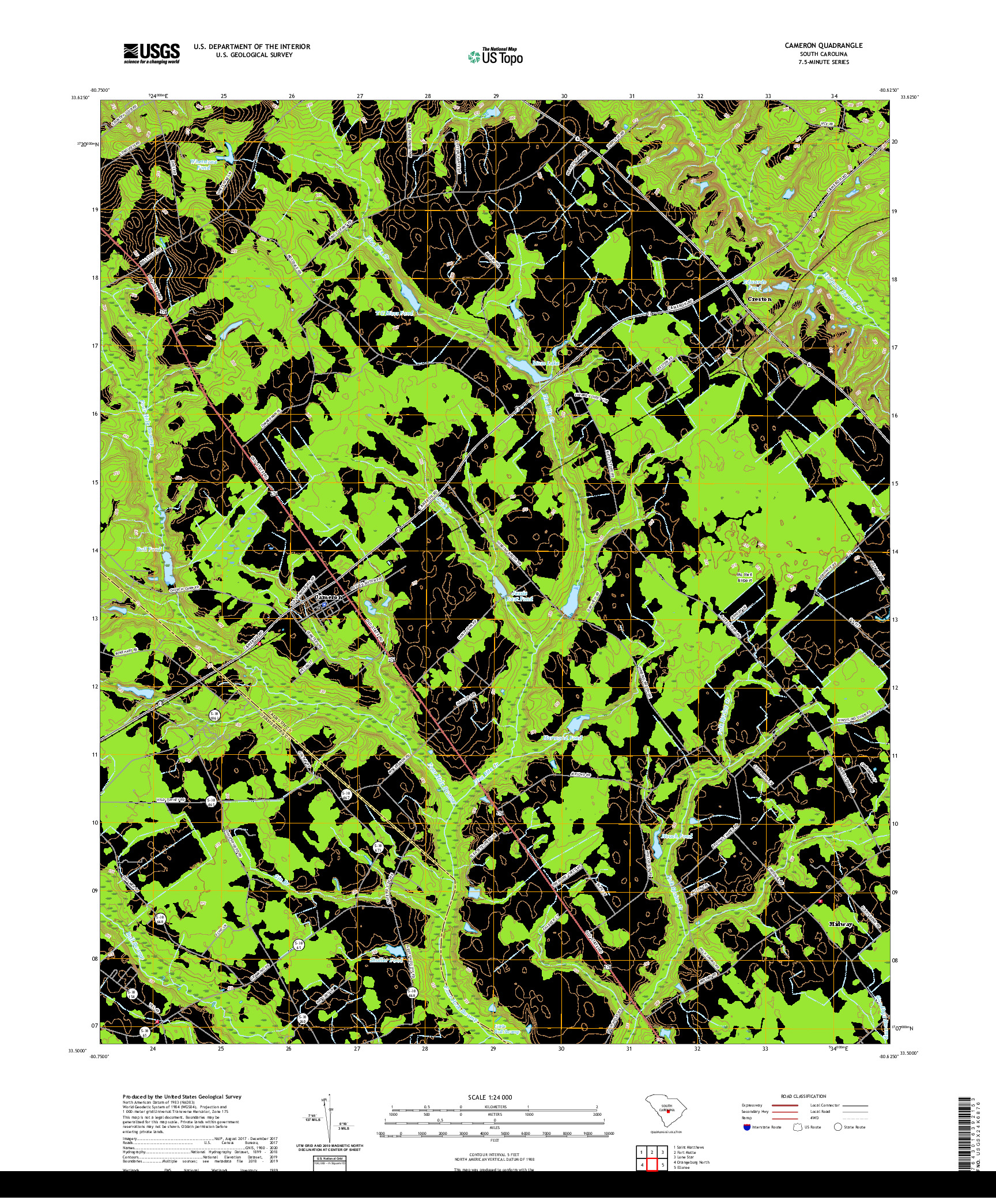 USGS US TOPO 7.5-MINUTE MAP FOR CAMERON, SC 2020