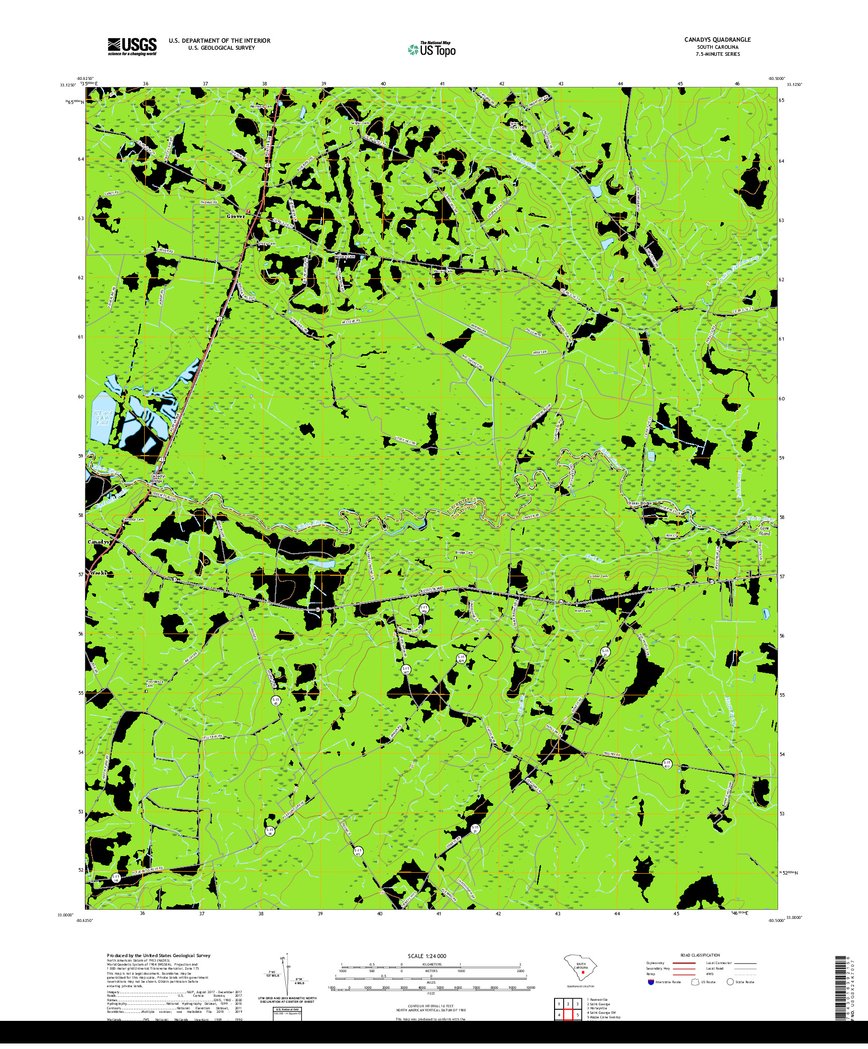 USGS US TOPO 7.5-MINUTE MAP FOR CANADYS, SC 2020