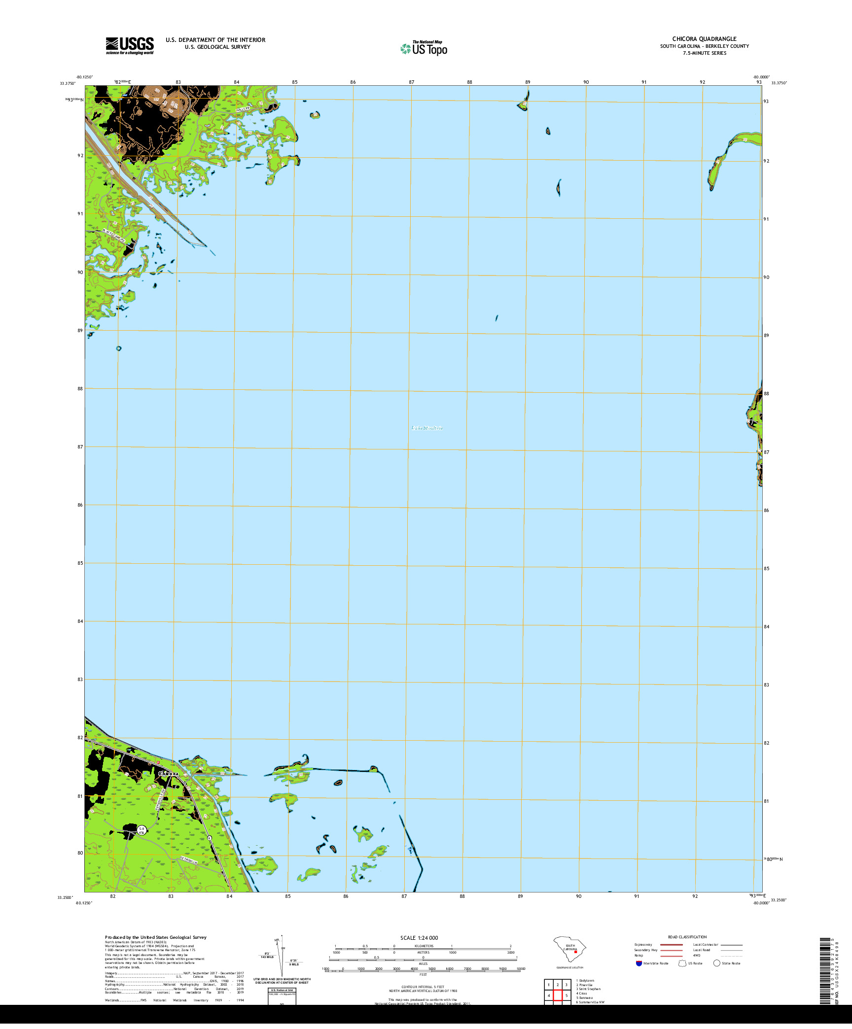 USGS US TOPO 7.5-MINUTE MAP FOR CHICORA, SC 2020