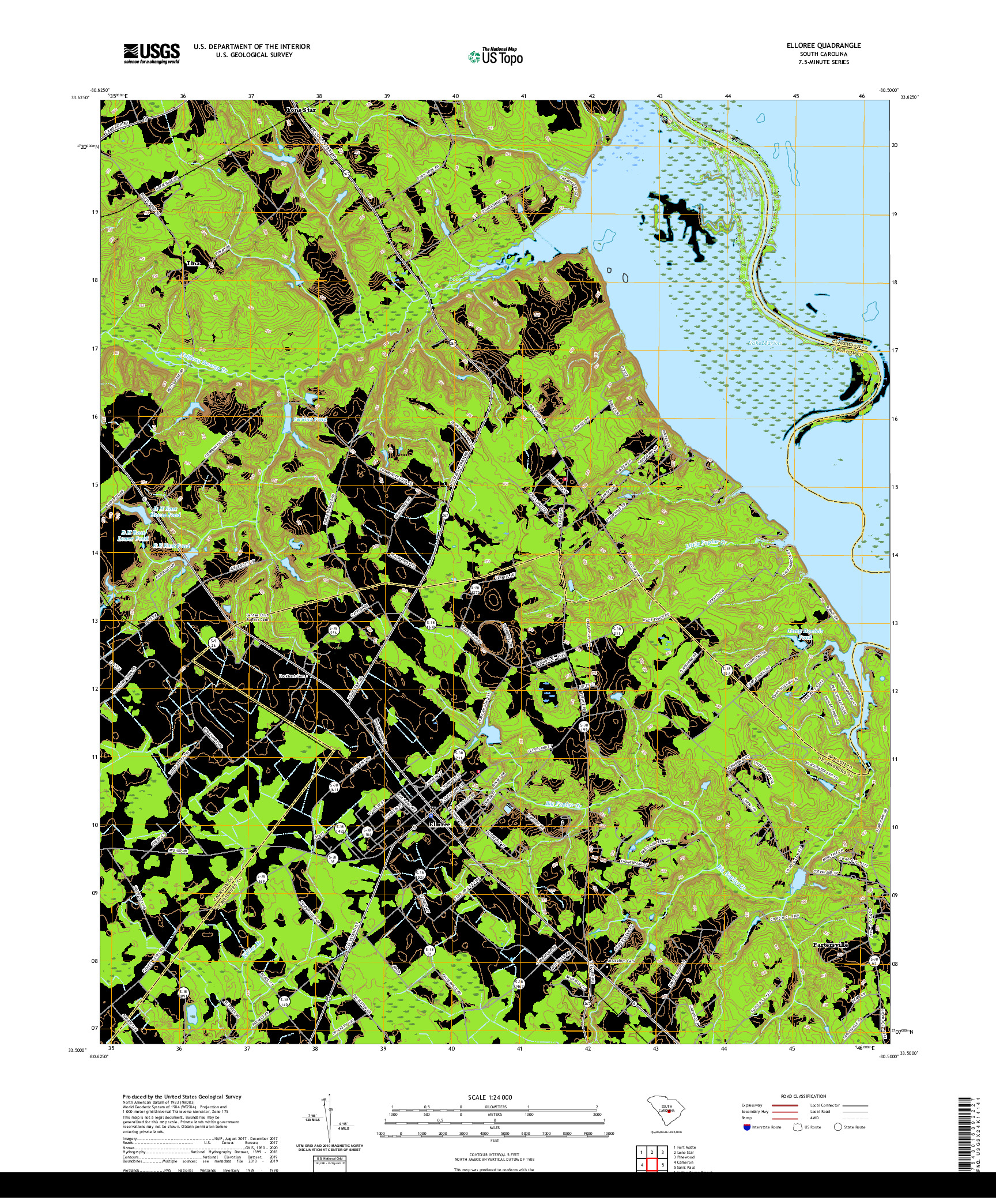 USGS US TOPO 7.5-MINUTE MAP FOR ELLOREE, SC 2020