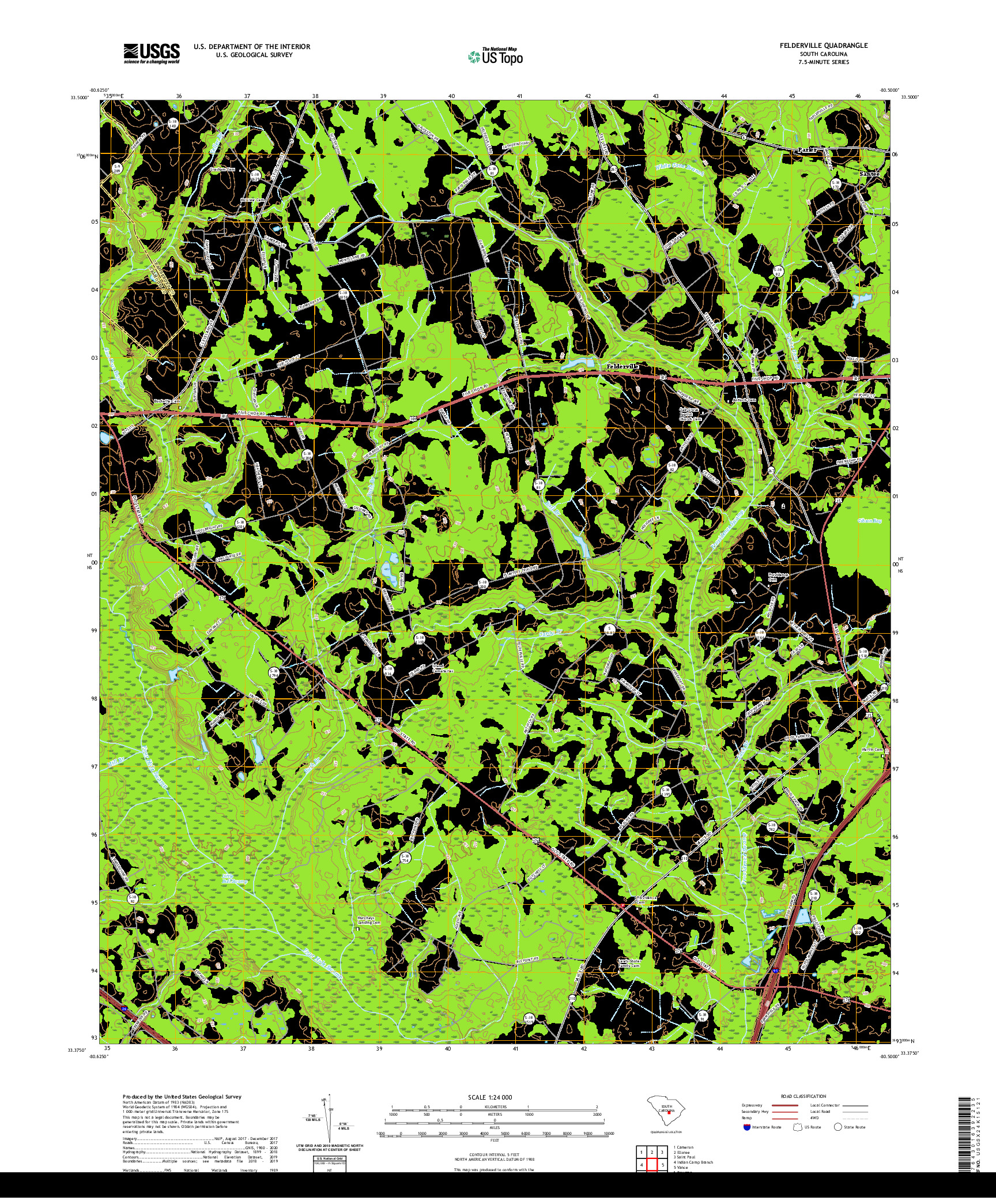 USGS US TOPO 7.5-MINUTE MAP FOR FELDERVILLE, SC 2020