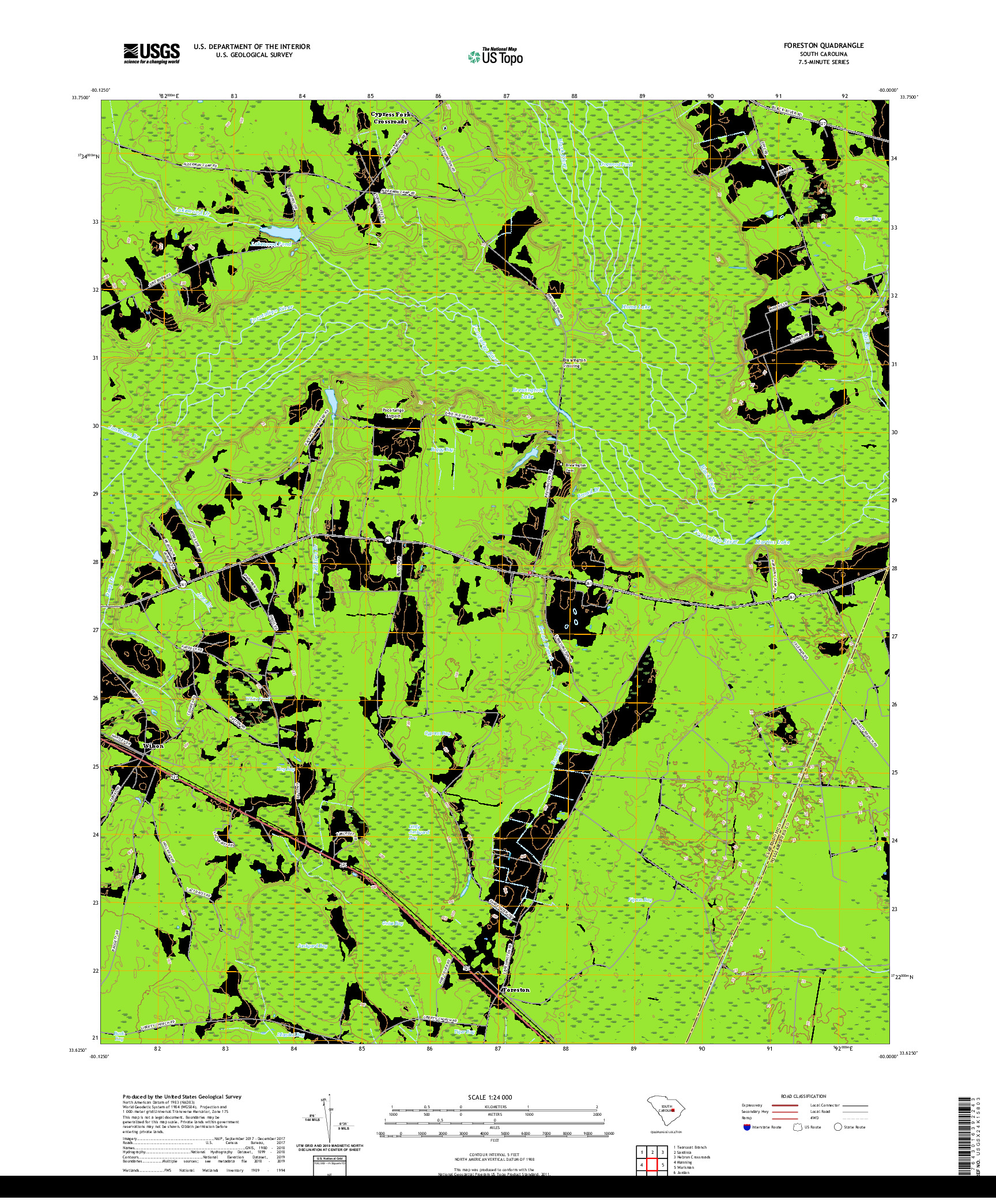 USGS US TOPO 7.5-MINUTE MAP FOR FORESTON, SC 2020