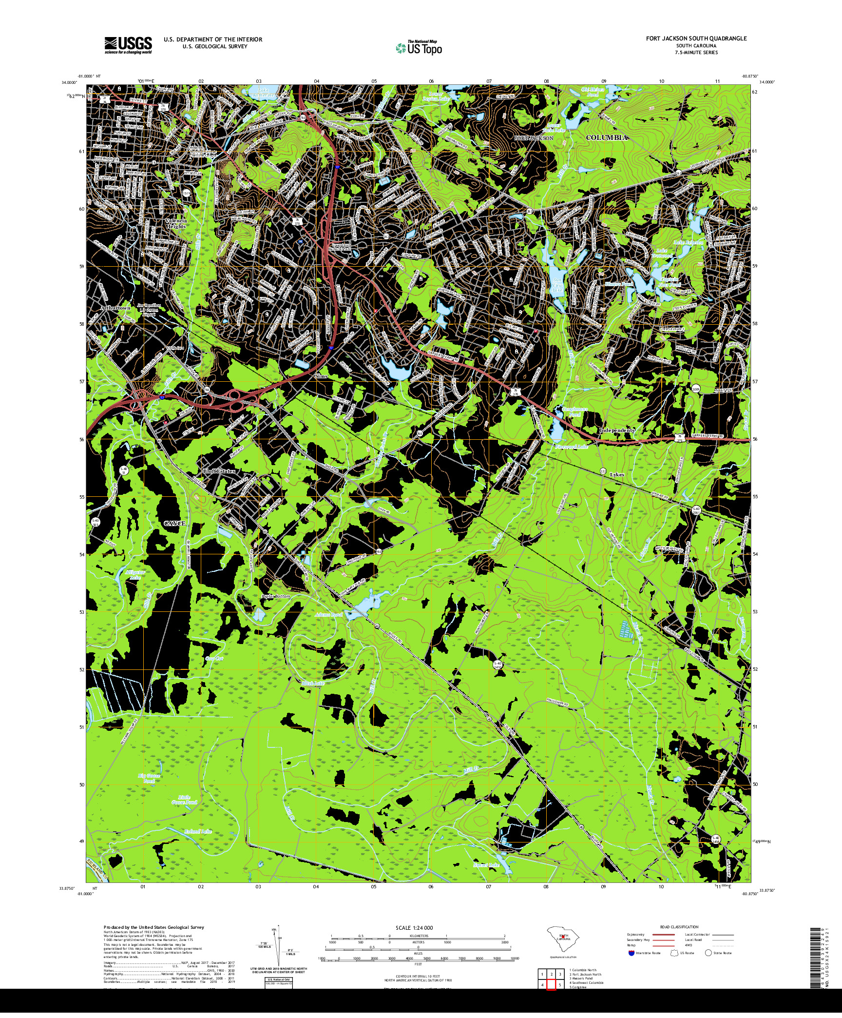 USGS US TOPO 7.5-MINUTE MAP FOR FORT JACKSON SOUTH, SC 2020