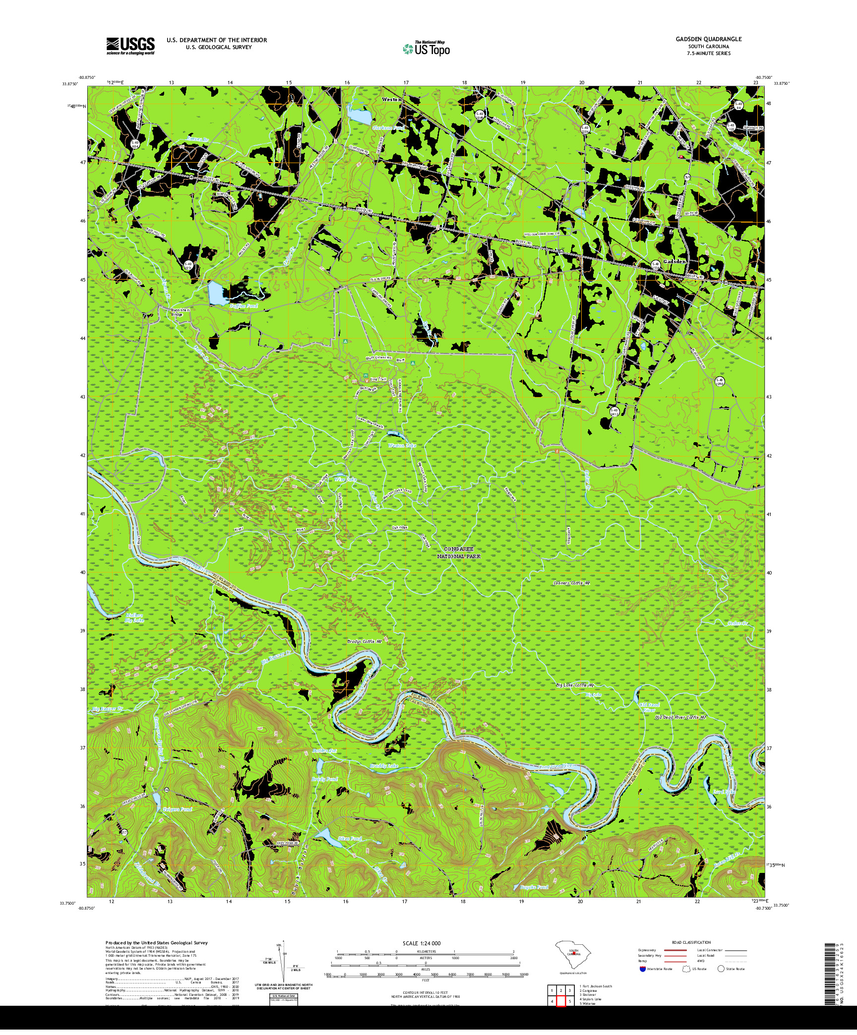 USGS US TOPO 7.5-MINUTE MAP FOR GADSDEN, SC 2020