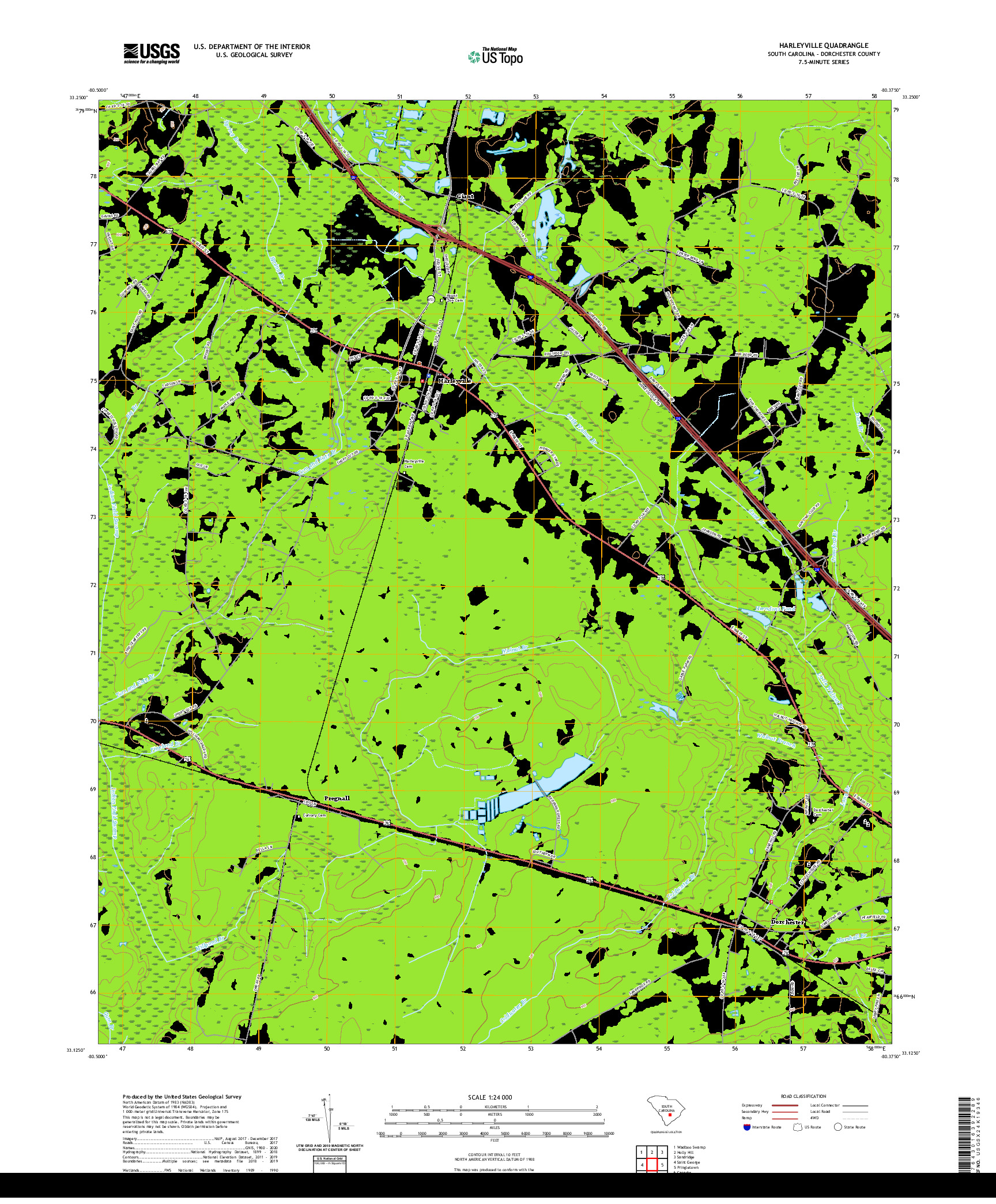 USGS US TOPO 7.5-MINUTE MAP FOR HARLEYVILLE, SC 2020
