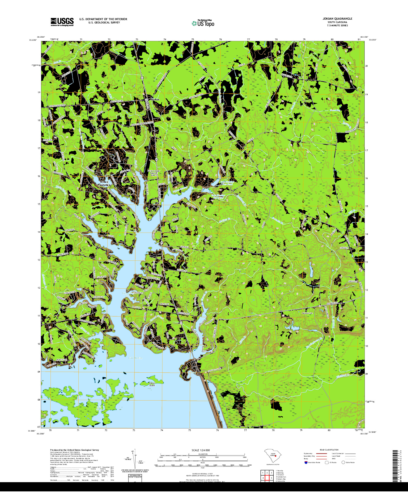 USGS US TOPO 7.5-MINUTE MAP FOR JORDAN, SC 2020