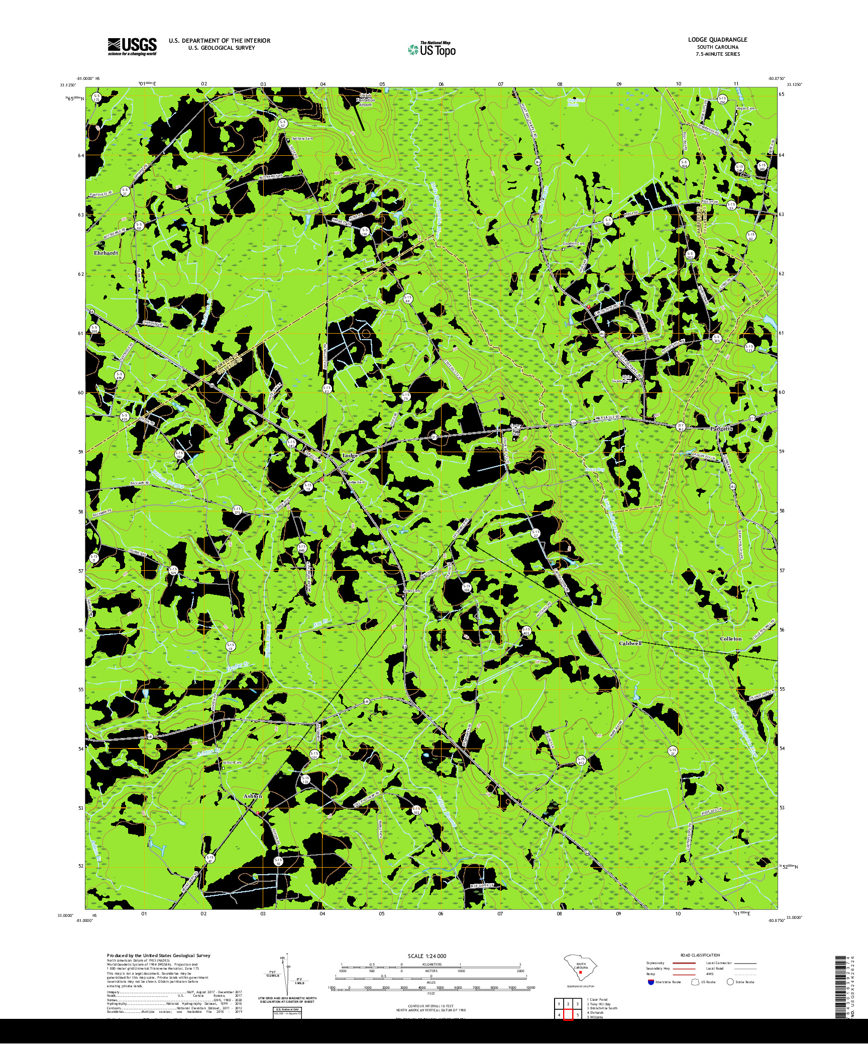 USGS US TOPO 7.5-MINUTE MAP FOR LODGE, SC 2020