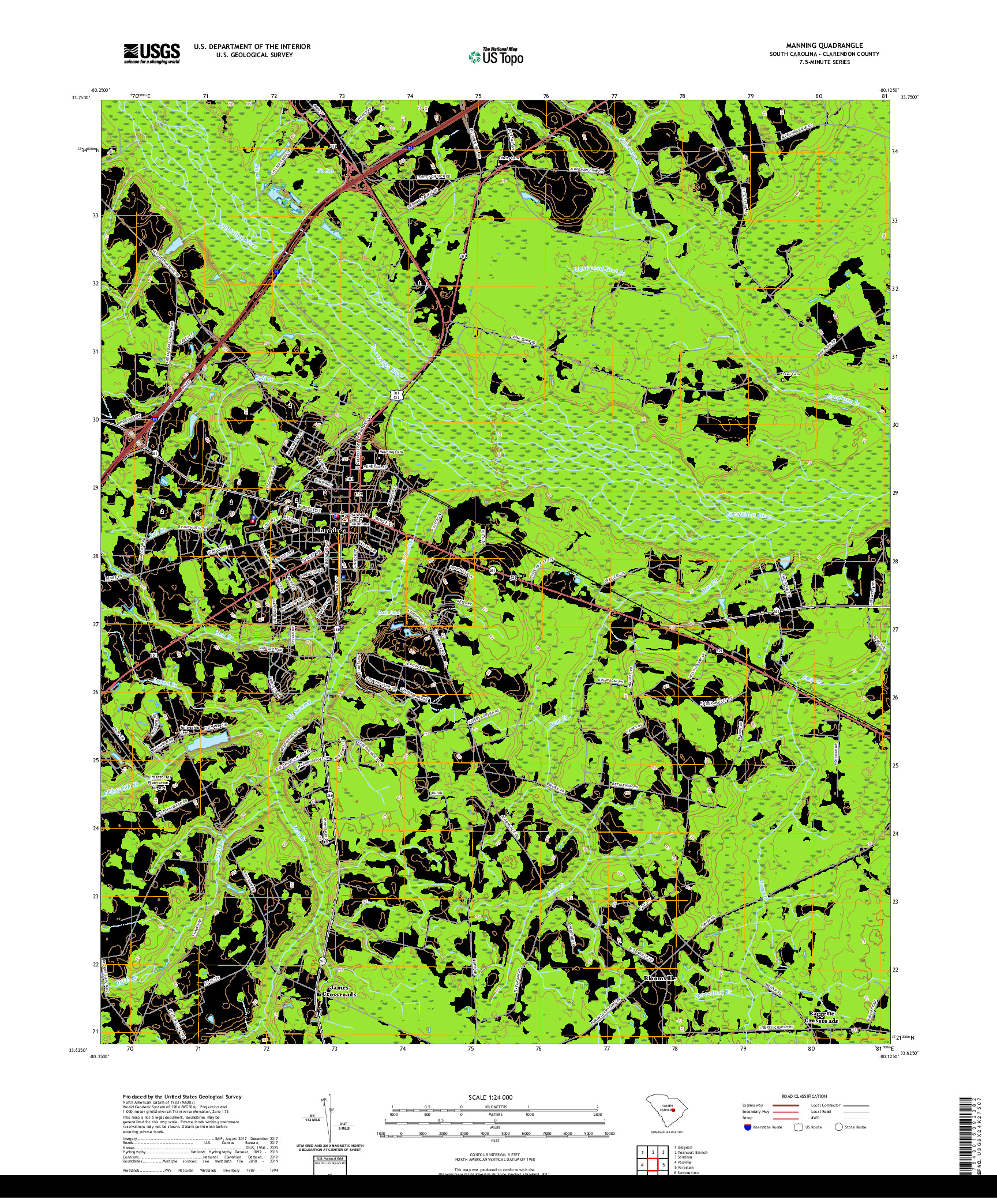 USGS US TOPO 7.5-MINUTE MAP FOR MANNING, SC 2020