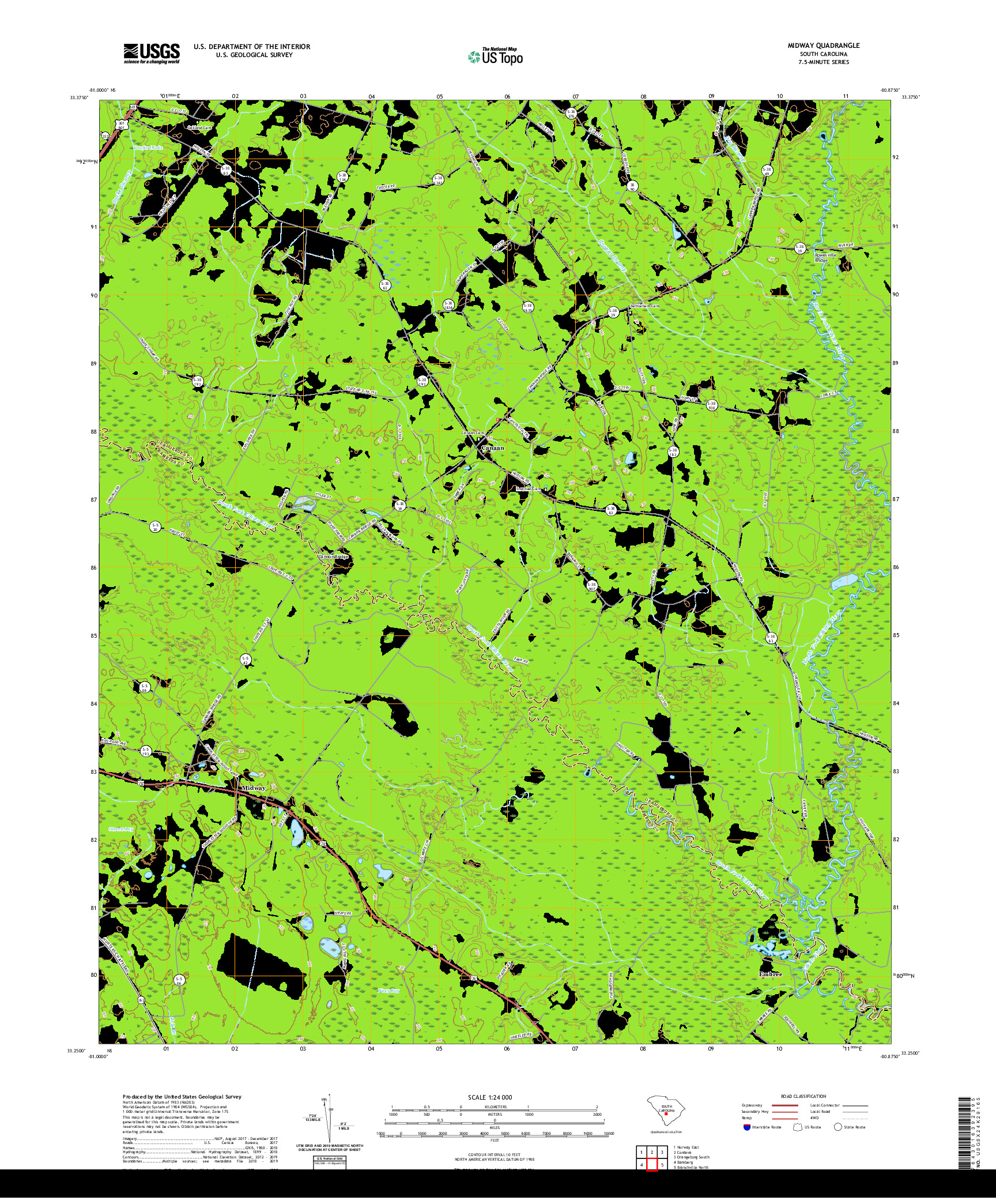 USGS US TOPO 7.5-MINUTE MAP FOR MIDWAY, SC 2020