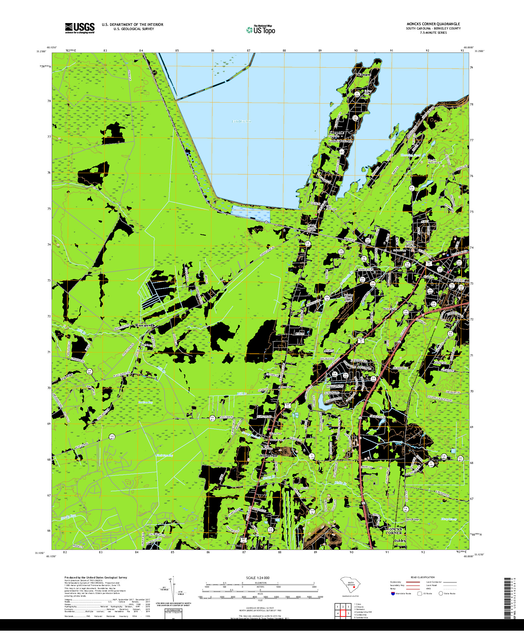 USGS US TOPO 7.5-MINUTE MAP FOR MONCKS CORNER, SC 2020
