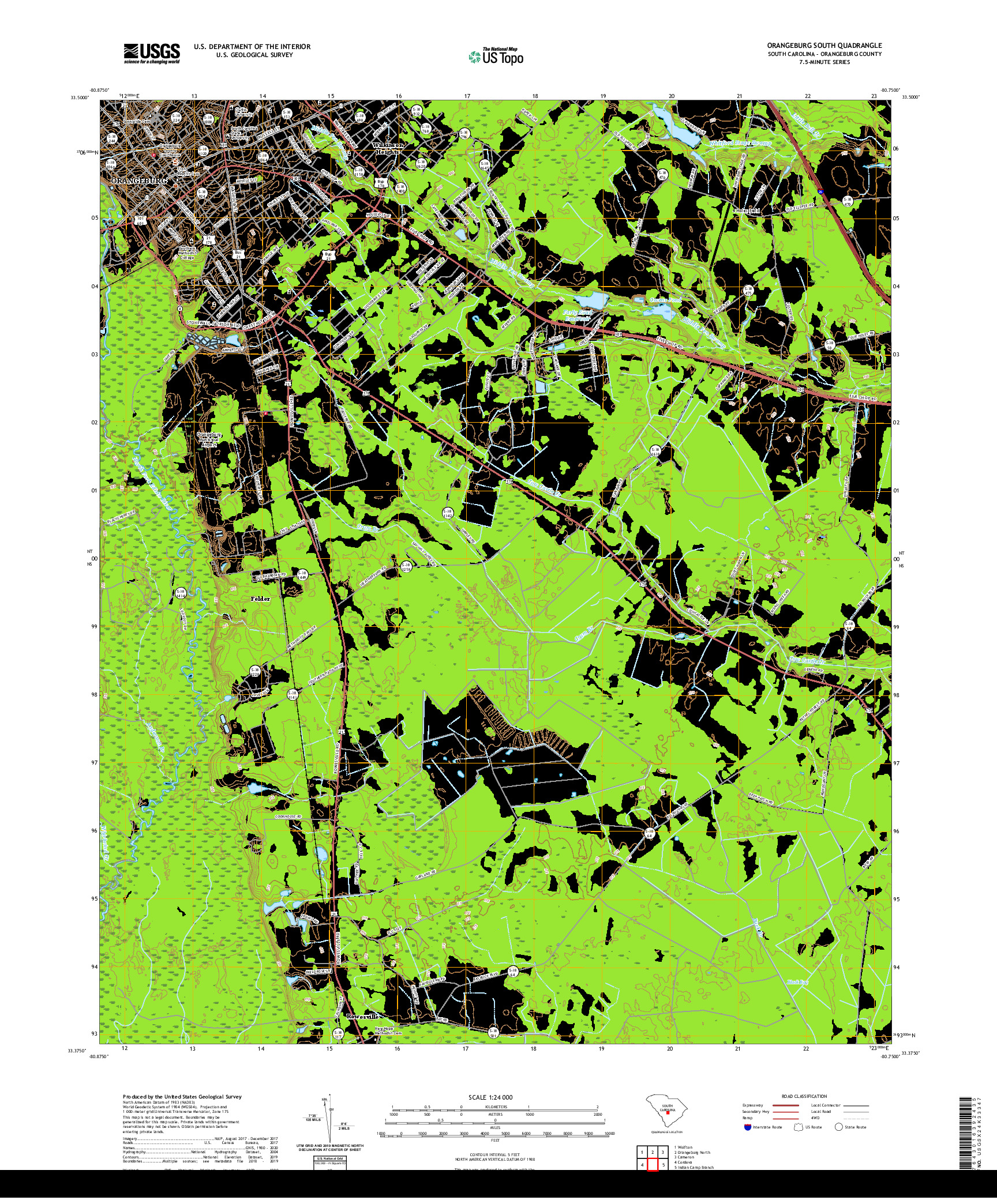 USGS US TOPO 7.5-MINUTE MAP FOR ORANGEBURG SOUTH, SC 2020