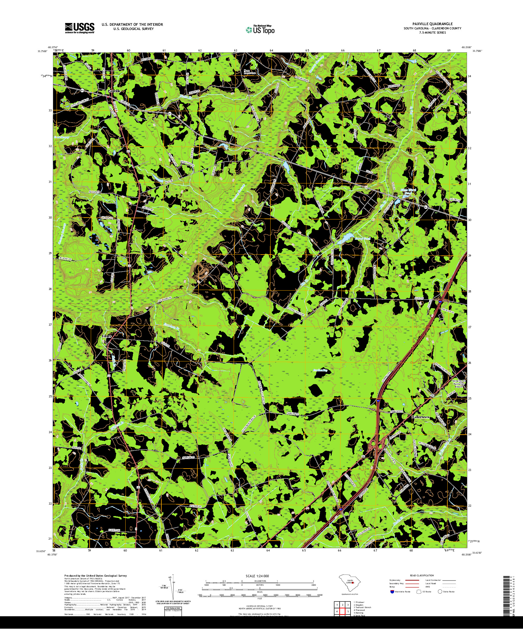 USGS US TOPO 7.5-MINUTE MAP FOR PAXVILLE, SC 2020