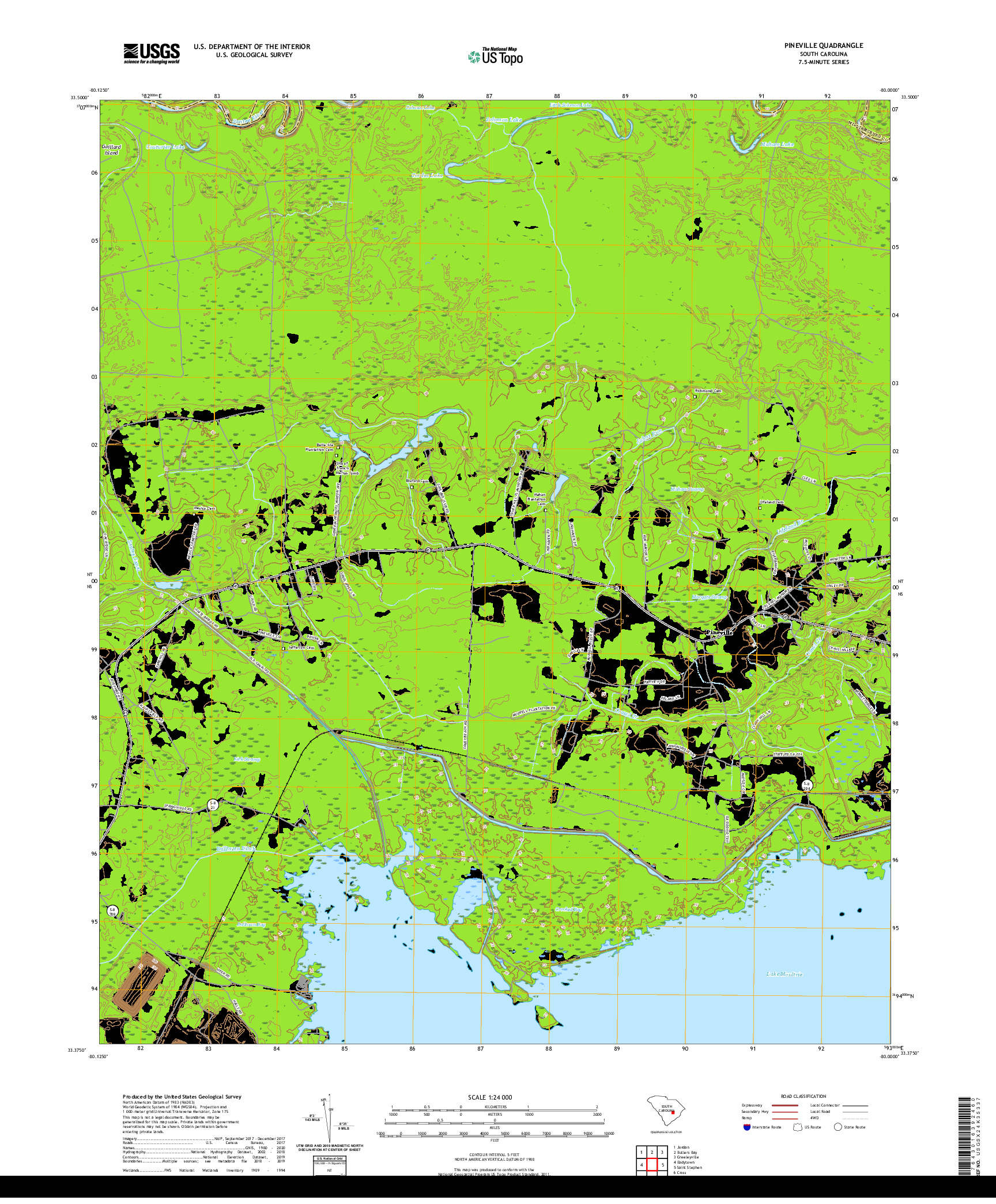 USGS US TOPO 7.5-MINUTE MAP FOR PINEVILLE, SC 2020