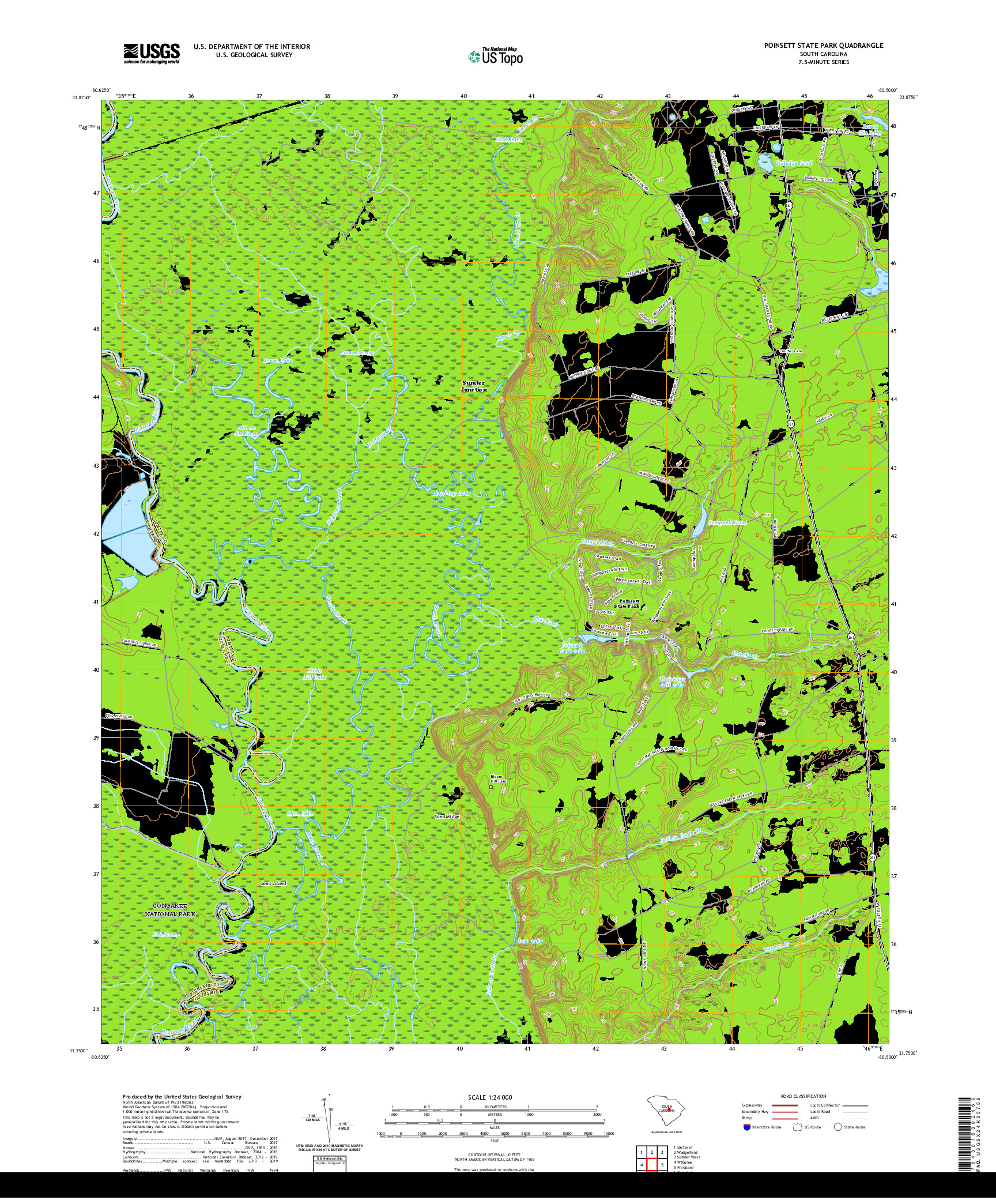 USGS US TOPO 7.5-MINUTE MAP FOR POINSETT STATE PARK, SC 2020