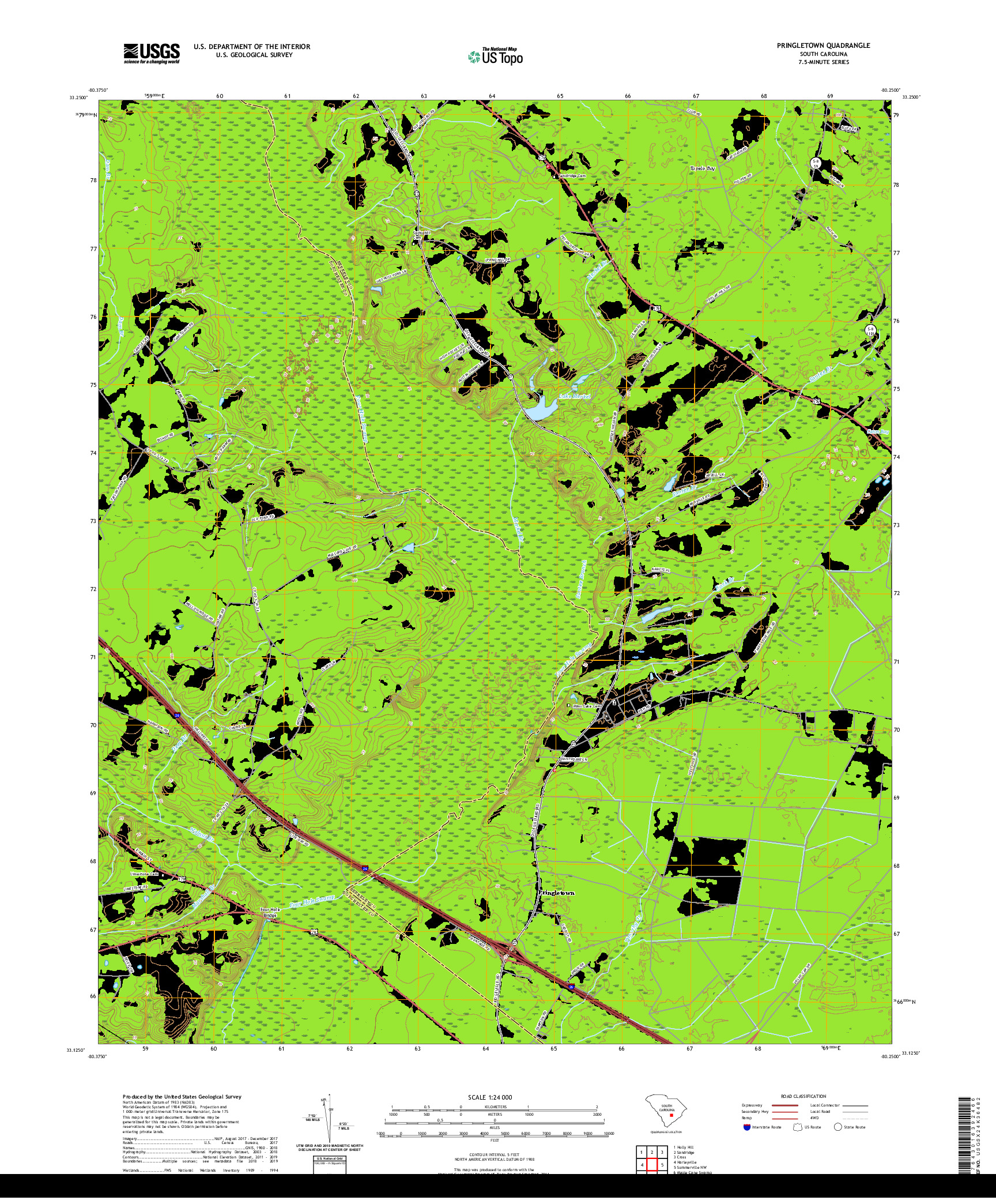USGS US TOPO 7.5-MINUTE MAP FOR PRINGLETOWN, SC 2020
