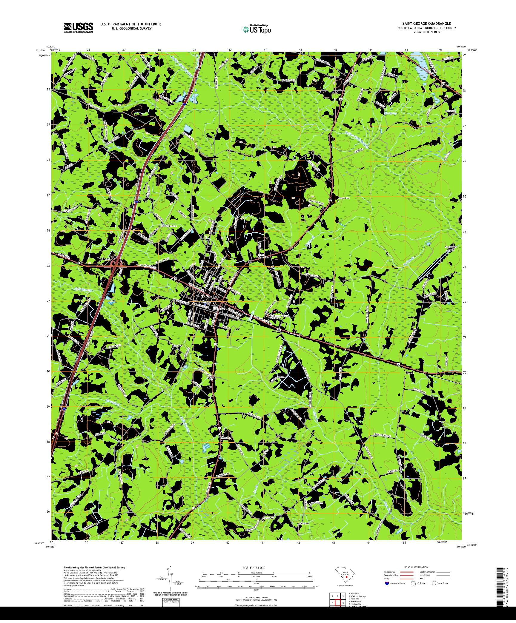 USGS US TOPO 7.5-MINUTE MAP FOR SAINT GEORGE, SC 2020