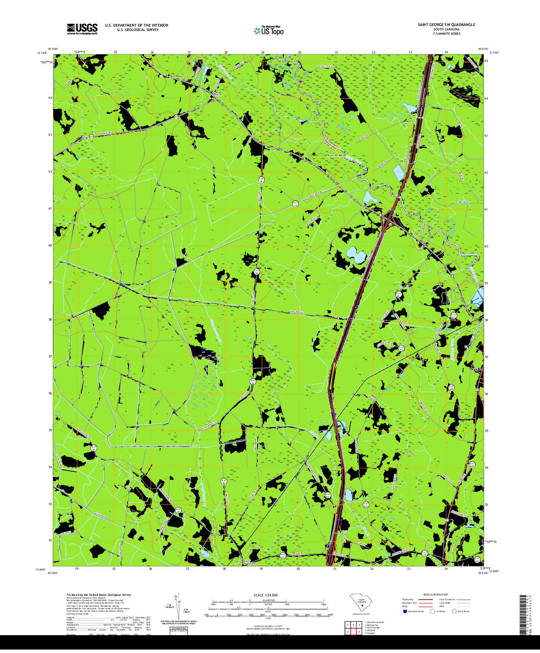 USGS US TOPO 7.5-MINUTE MAP FOR SAINT GEORGE SW, SC 2020