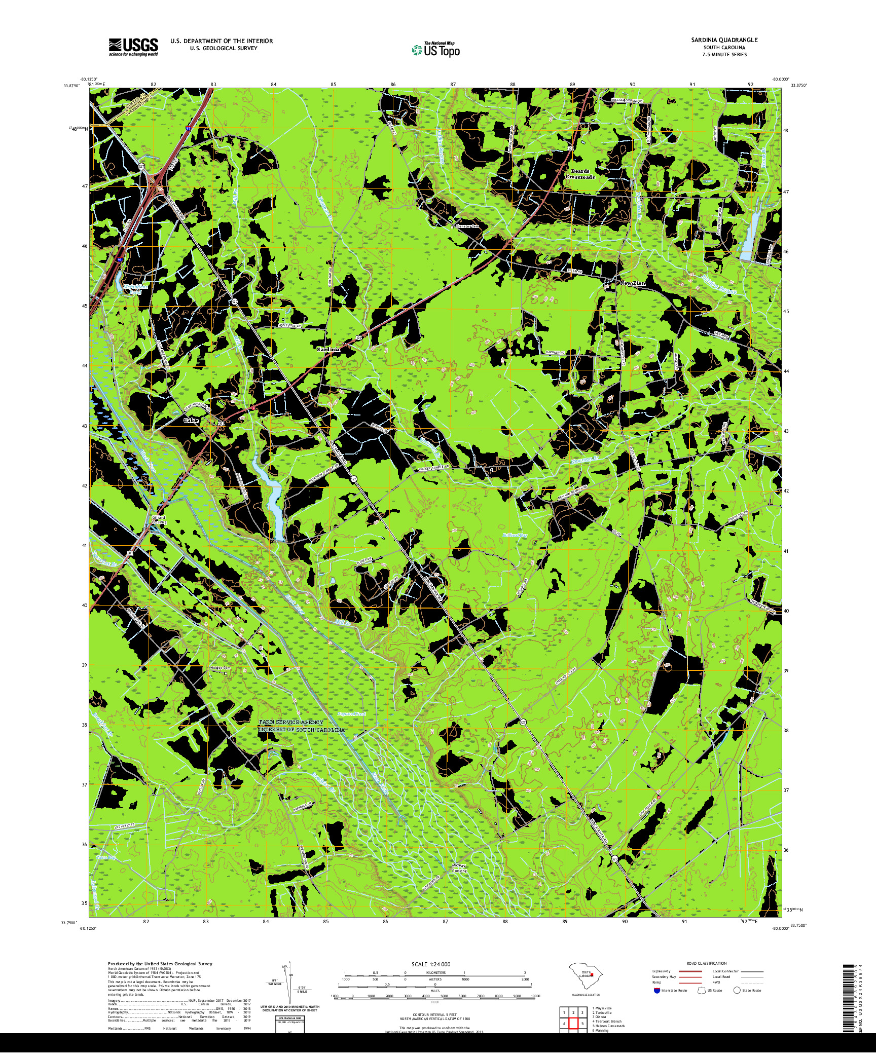 USGS US TOPO 7.5-MINUTE MAP FOR SARDINIA, SC 2020