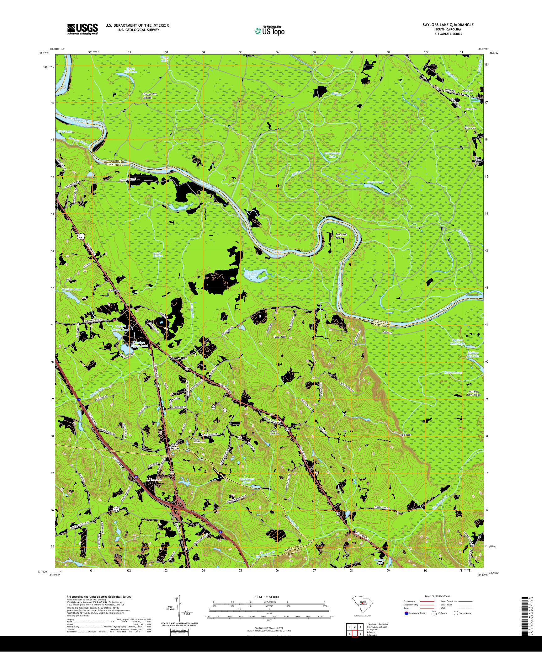 USGS US TOPO 7.5-MINUTE MAP FOR SAYLORS LAKE, SC 2020