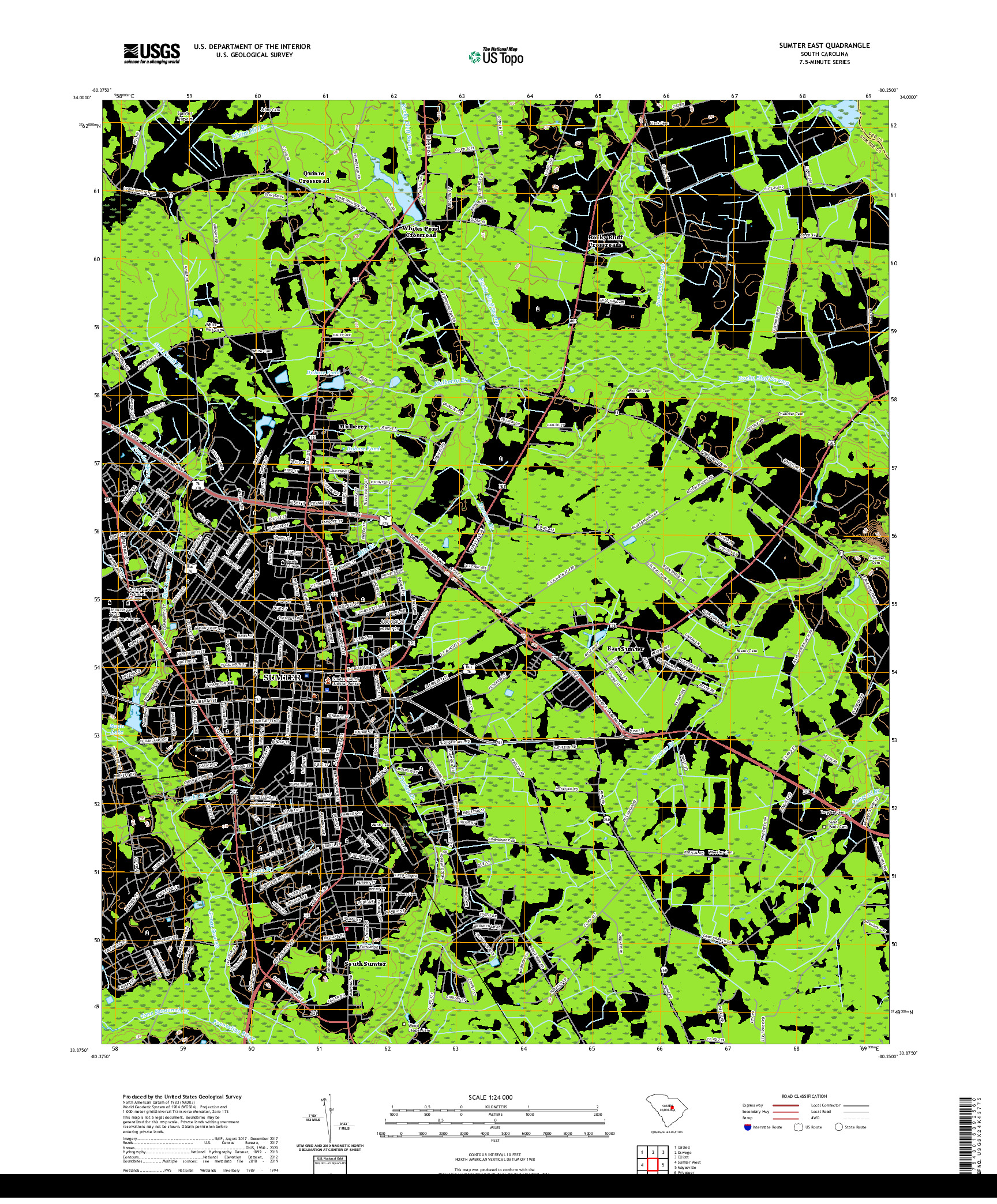 USGS US TOPO 7.5-MINUTE MAP FOR SUMTER EAST, SC 2020