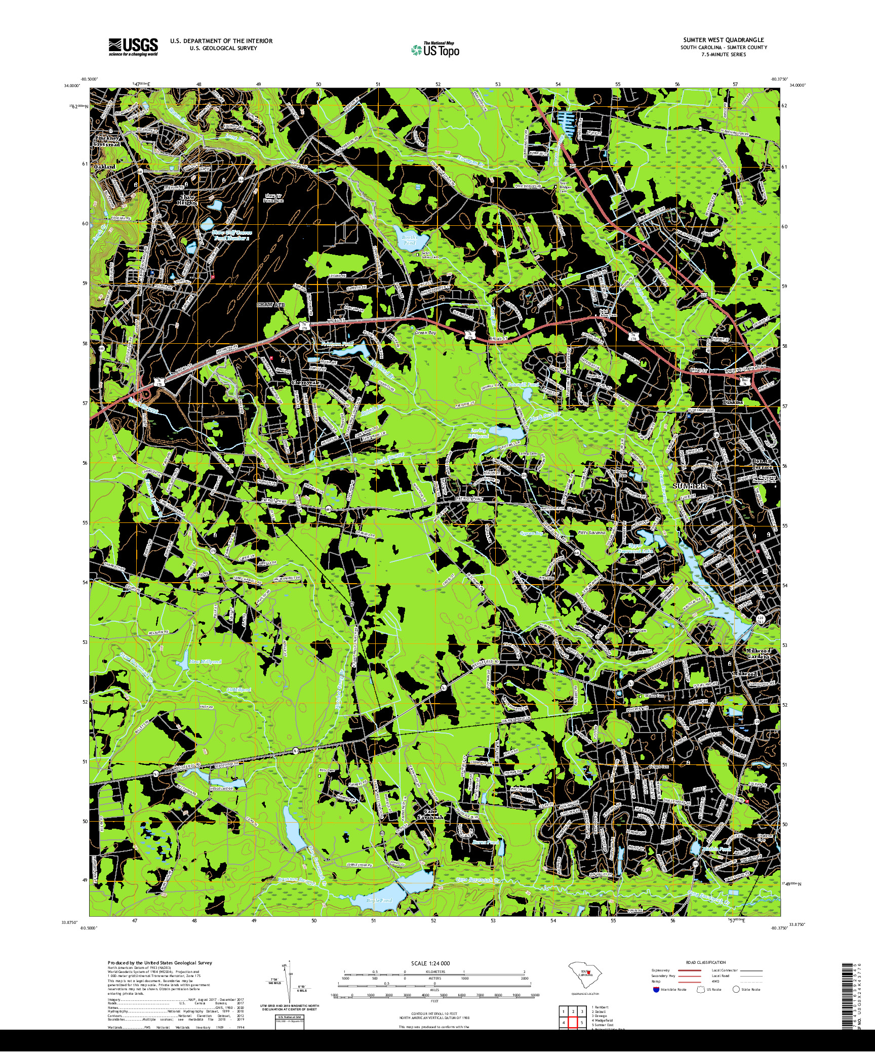 USGS US TOPO 7.5-MINUTE MAP FOR SUMTER WEST, SC 2020