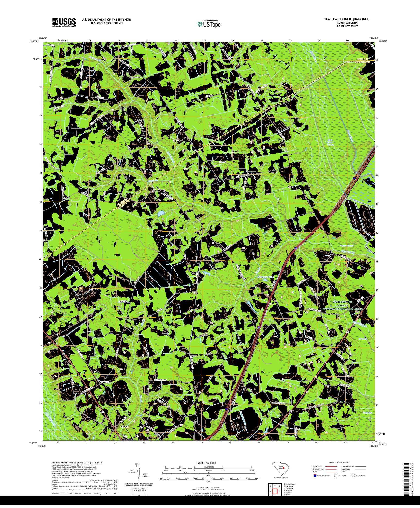 USGS US TOPO 7.5-MINUTE MAP FOR TEARCOAT BRANCH, SC 2020