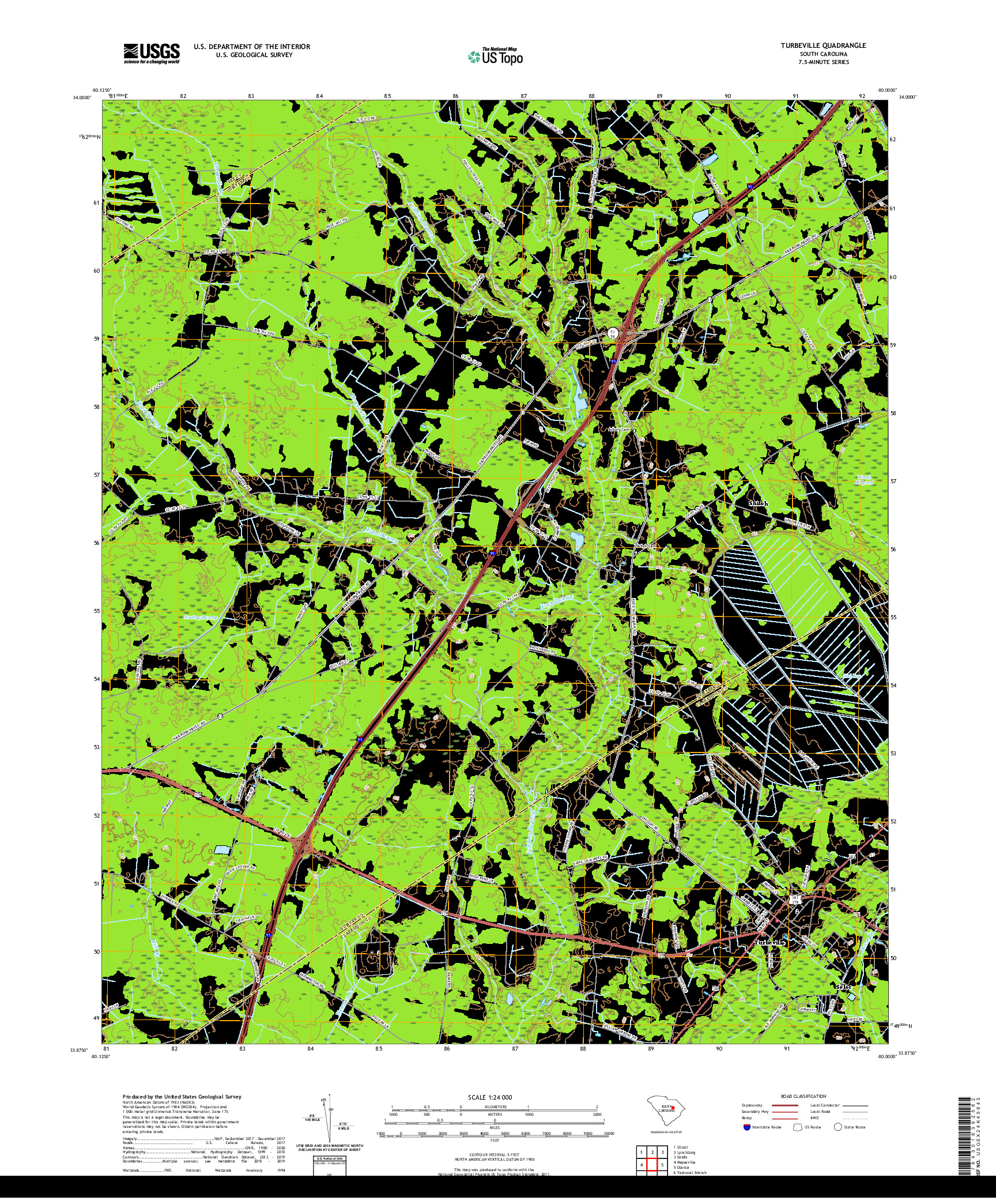 USGS US TOPO 7.5-MINUTE MAP FOR TURBEVILLE, SC 2020