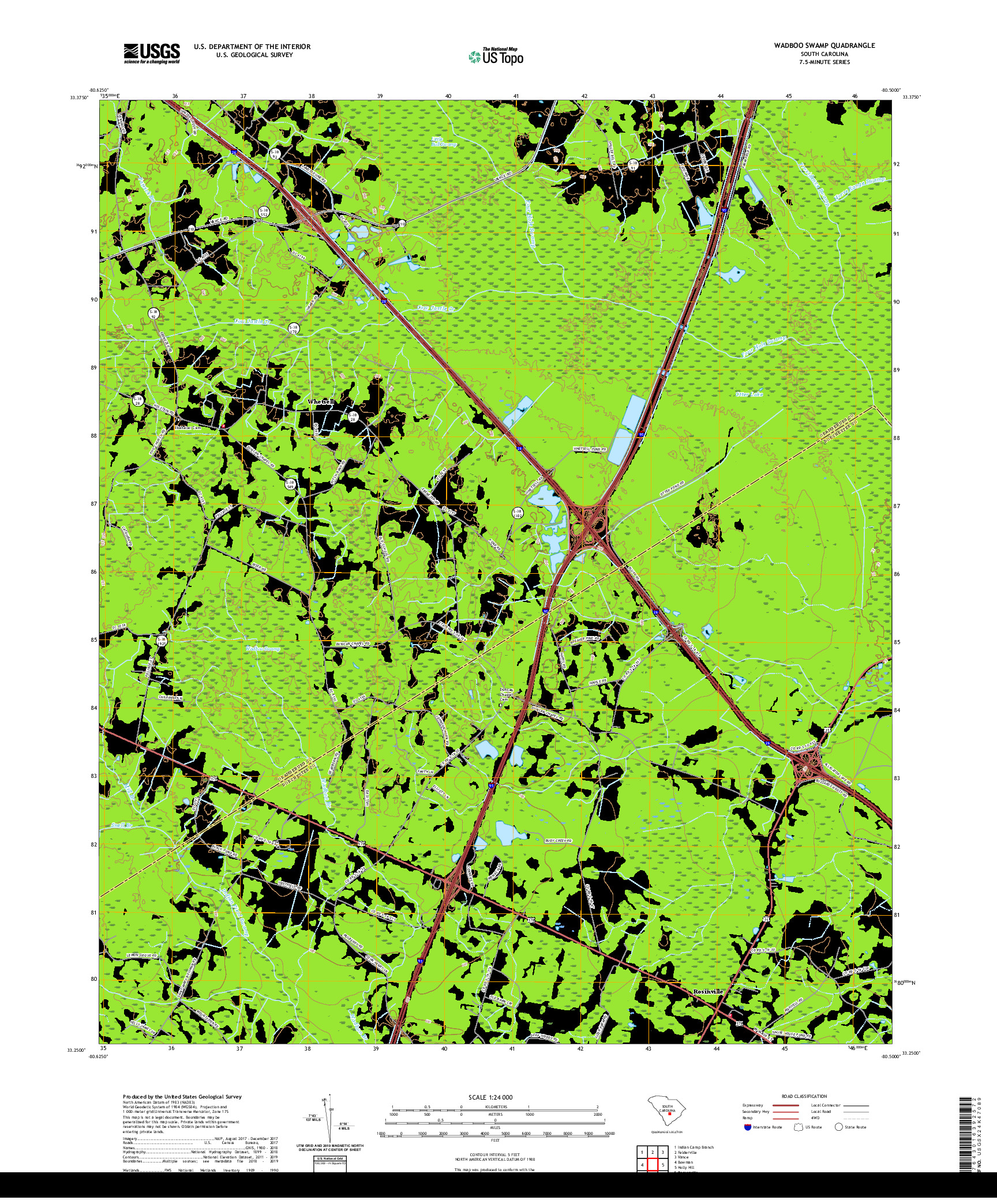 USGS US TOPO 7.5-MINUTE MAP FOR WADBOO SWAMP, SC 2020