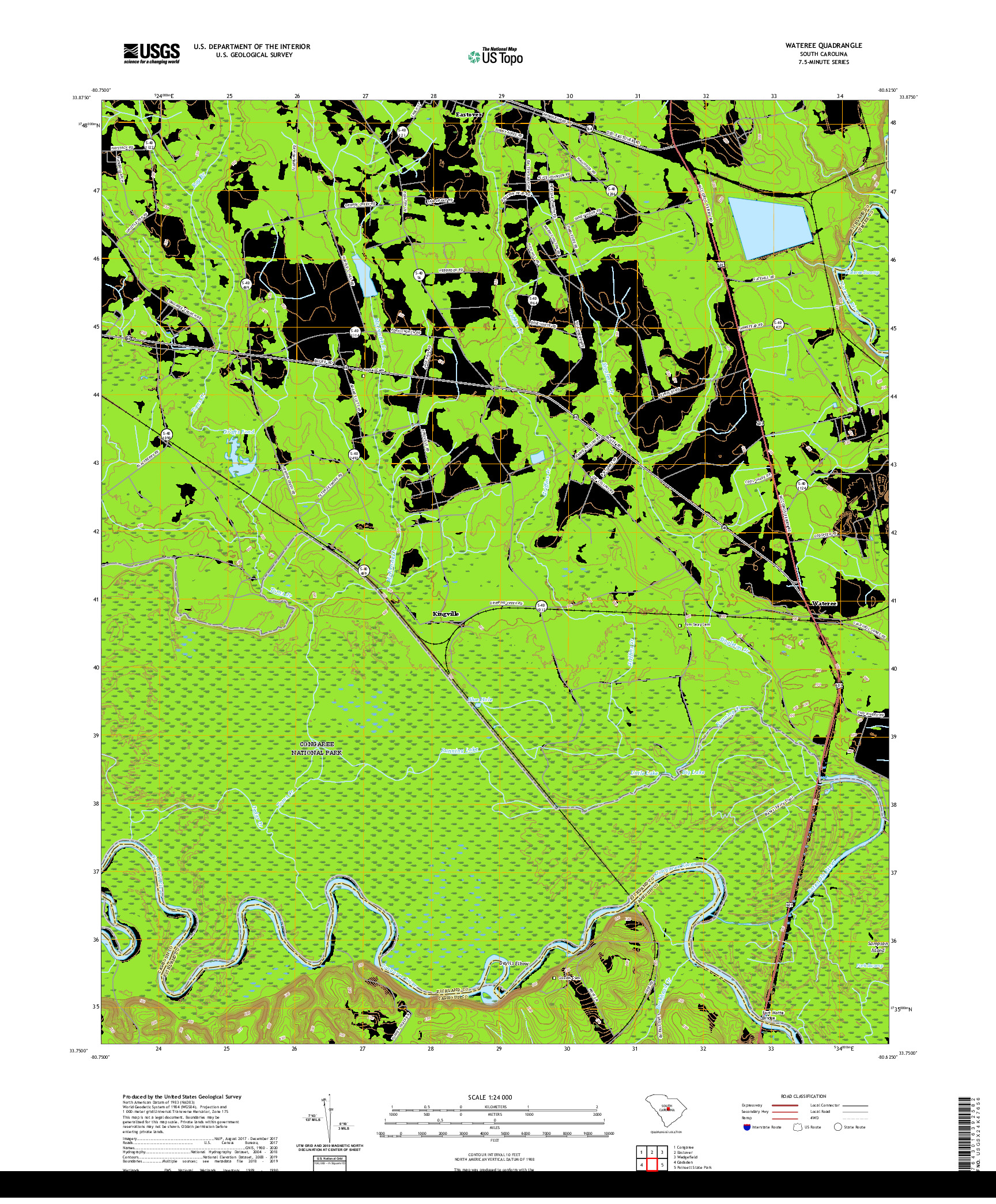 USGS US TOPO 7.5-MINUTE MAP FOR WATEREE, SC 2020