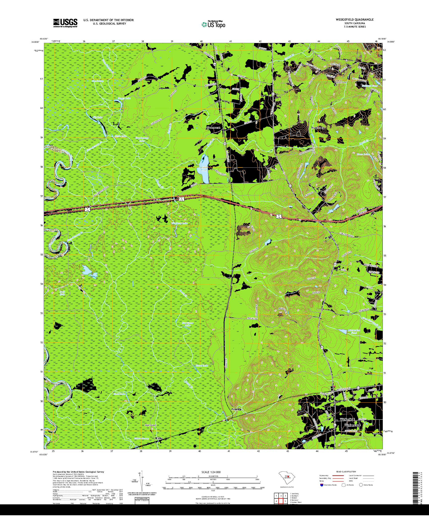 USGS US TOPO 7.5-MINUTE MAP FOR WEDGEFIELD, SC 2020