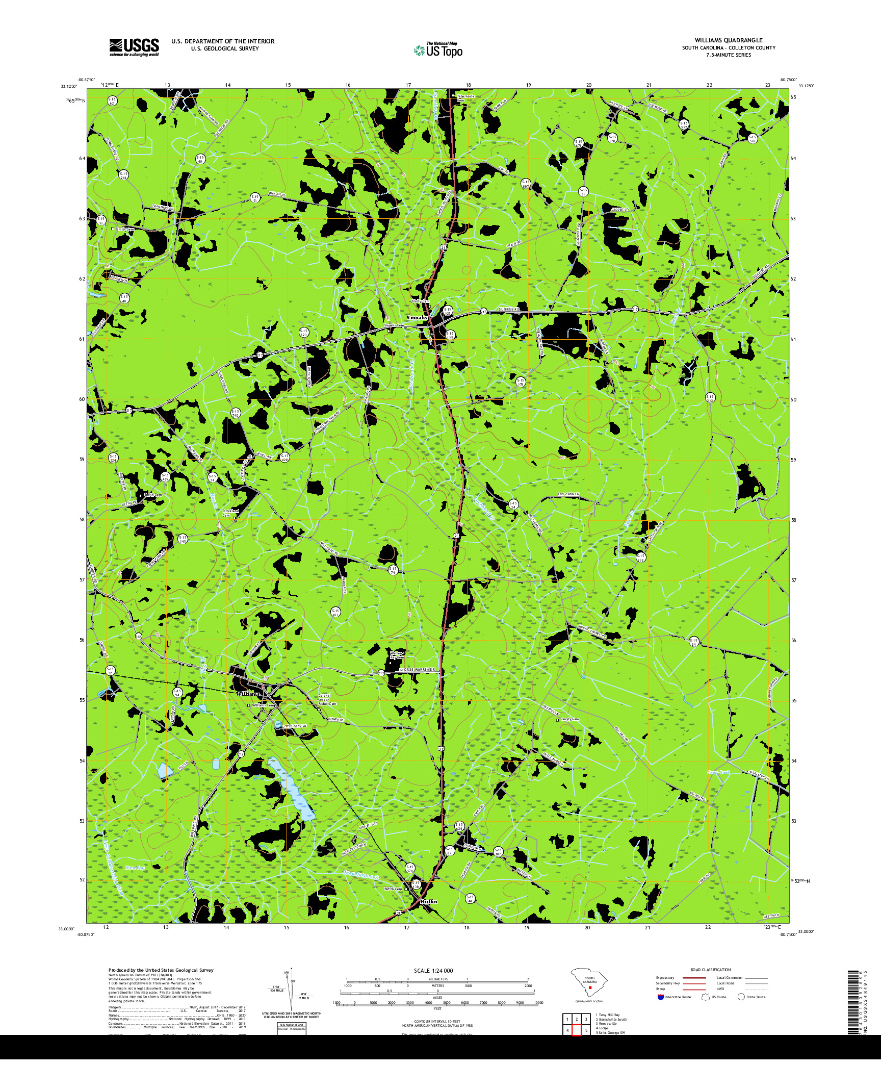 USGS US TOPO 7.5-MINUTE MAP FOR WILLIAMS, SC 2020