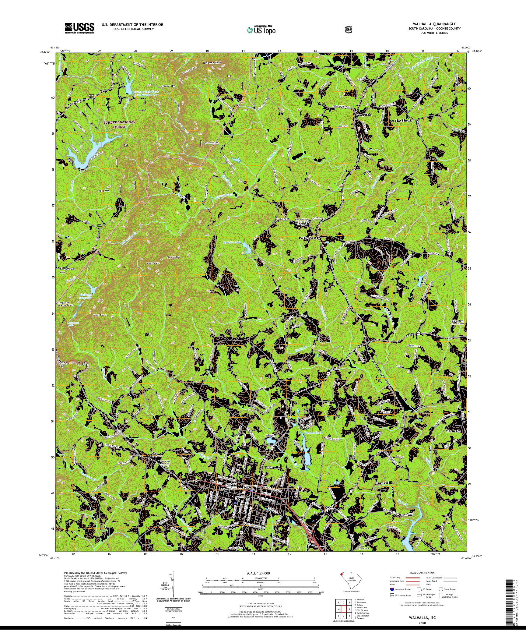 USGS US TOPO 7.5-MINUTE MAP FOR WALHALLA, SC 2020