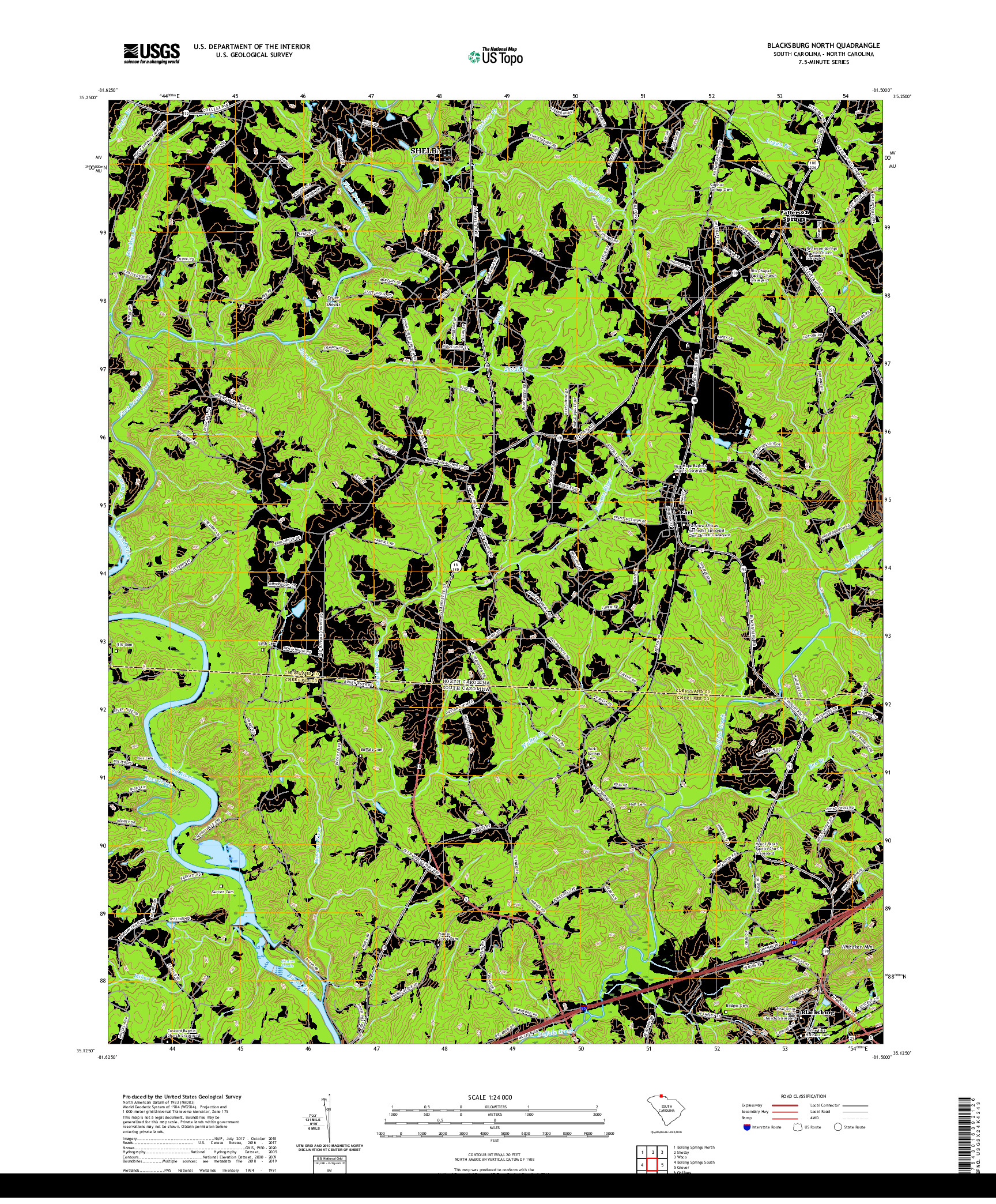 USGS US TOPO 7.5-MINUTE MAP FOR BLACKSBURG NORTH, SC,NC 2020