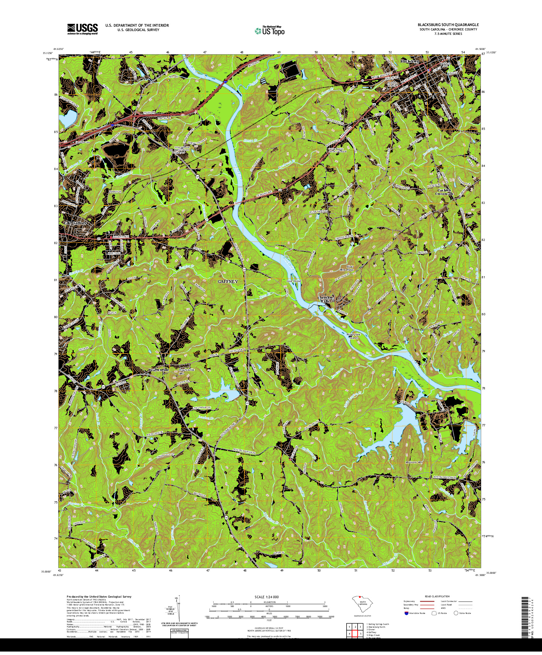 USGS US TOPO 7.5-MINUTE MAP FOR BLACKSBURG SOUTH, SC 2020
