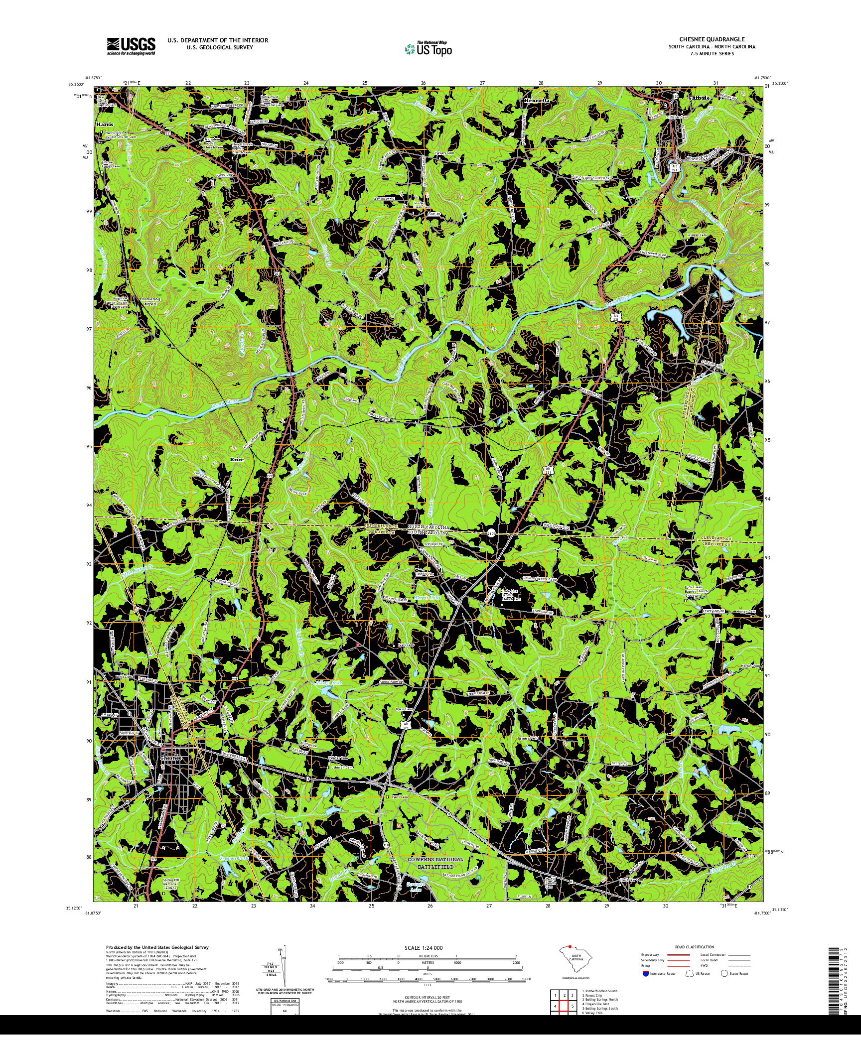 USGS US TOPO 7.5-MINUTE MAP FOR CHESNEE, SC,NC 2020