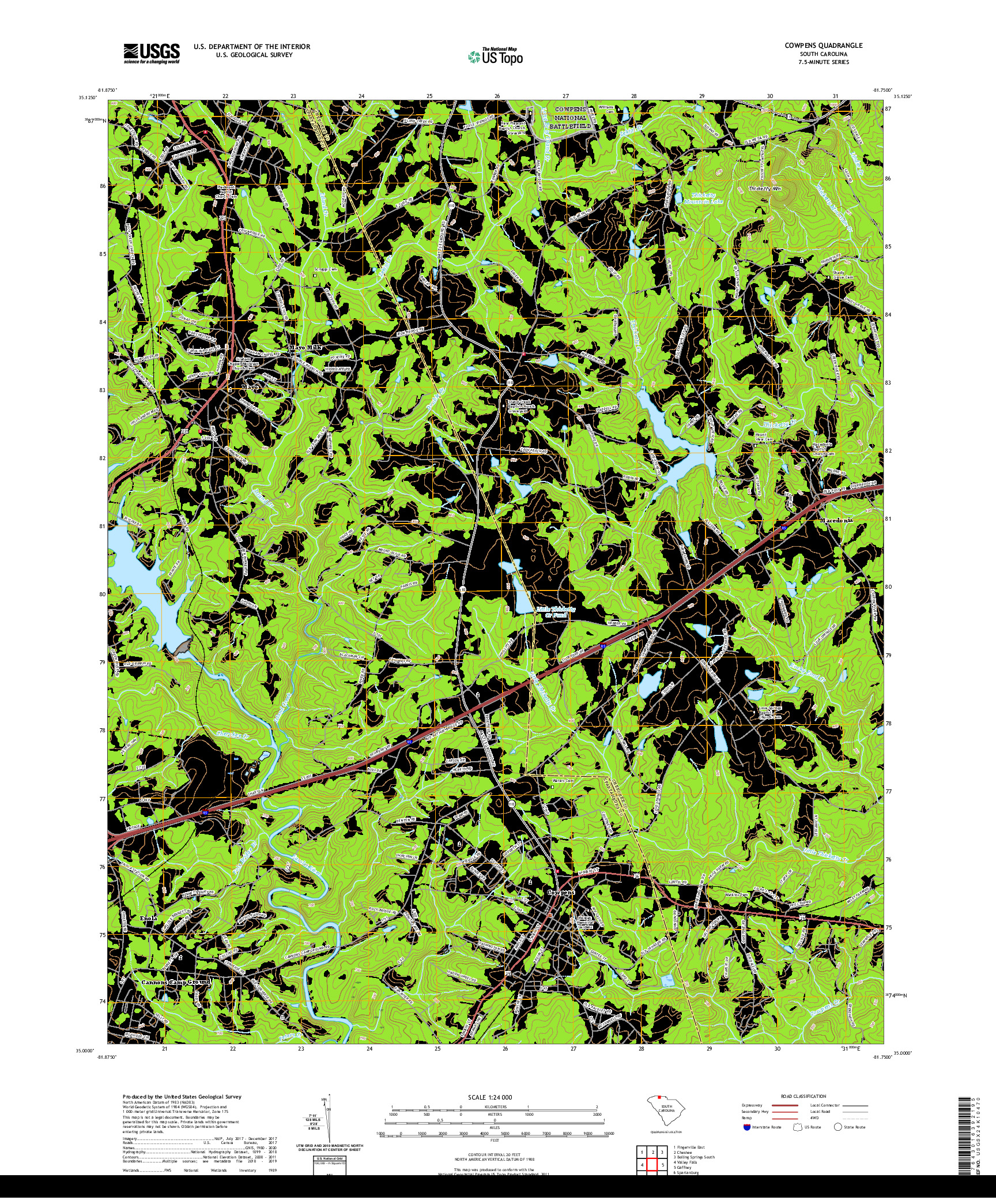 USGS US TOPO 7.5-MINUTE MAP FOR COWPENS, SC 2020