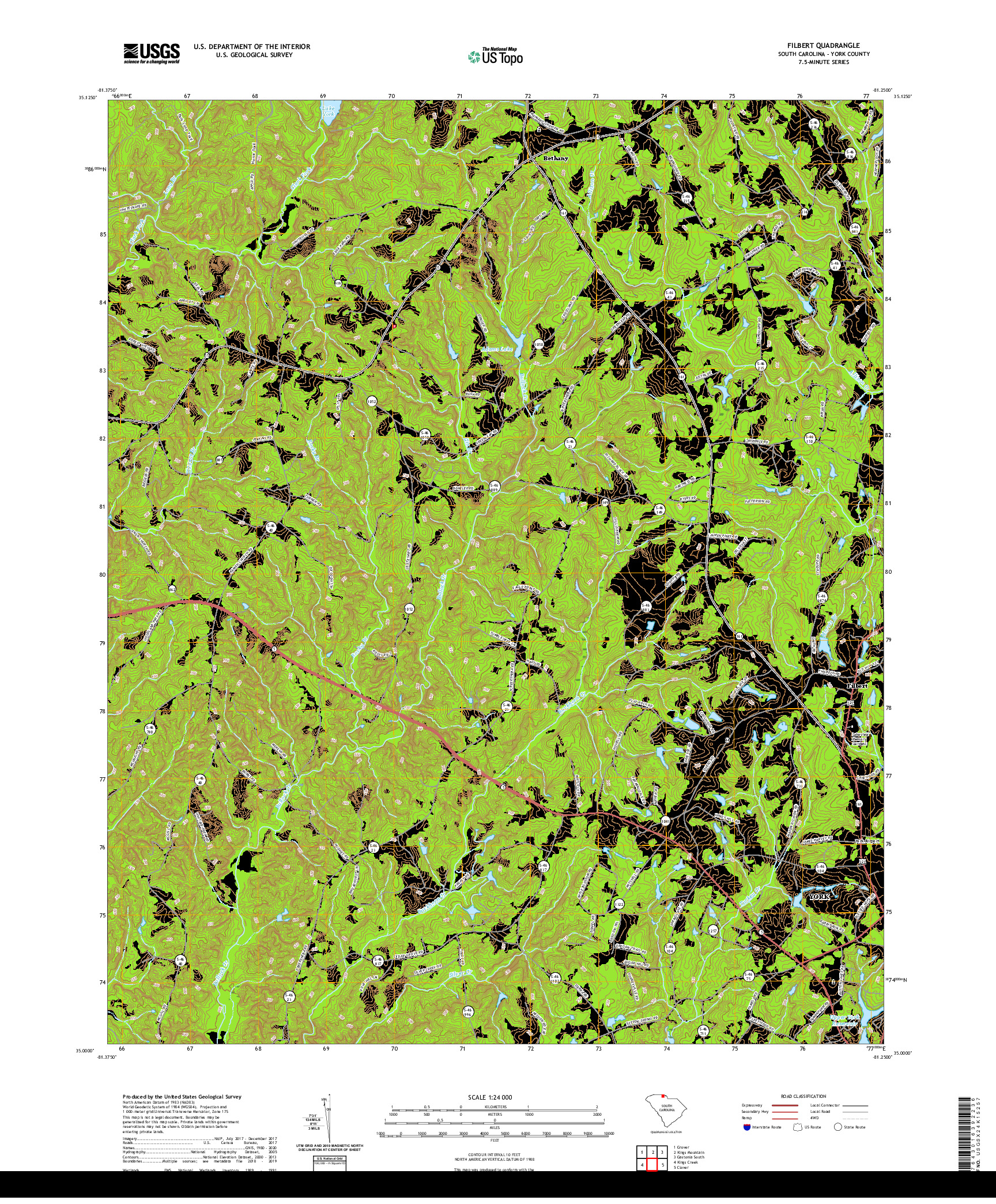 USGS US TOPO 7.5-MINUTE MAP FOR FILBERT, SC 2020