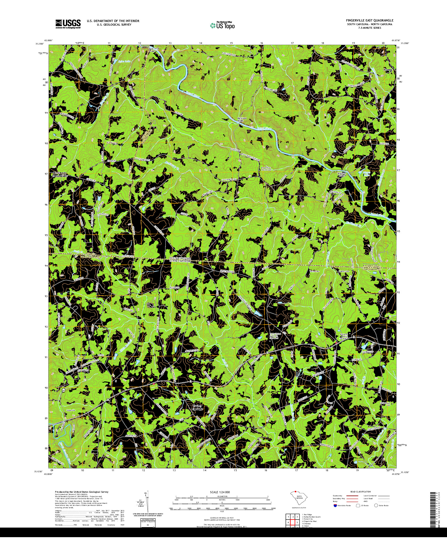 USGS US TOPO 7.5-MINUTE MAP FOR FINGERVILLE EAST, SC,NC 2020