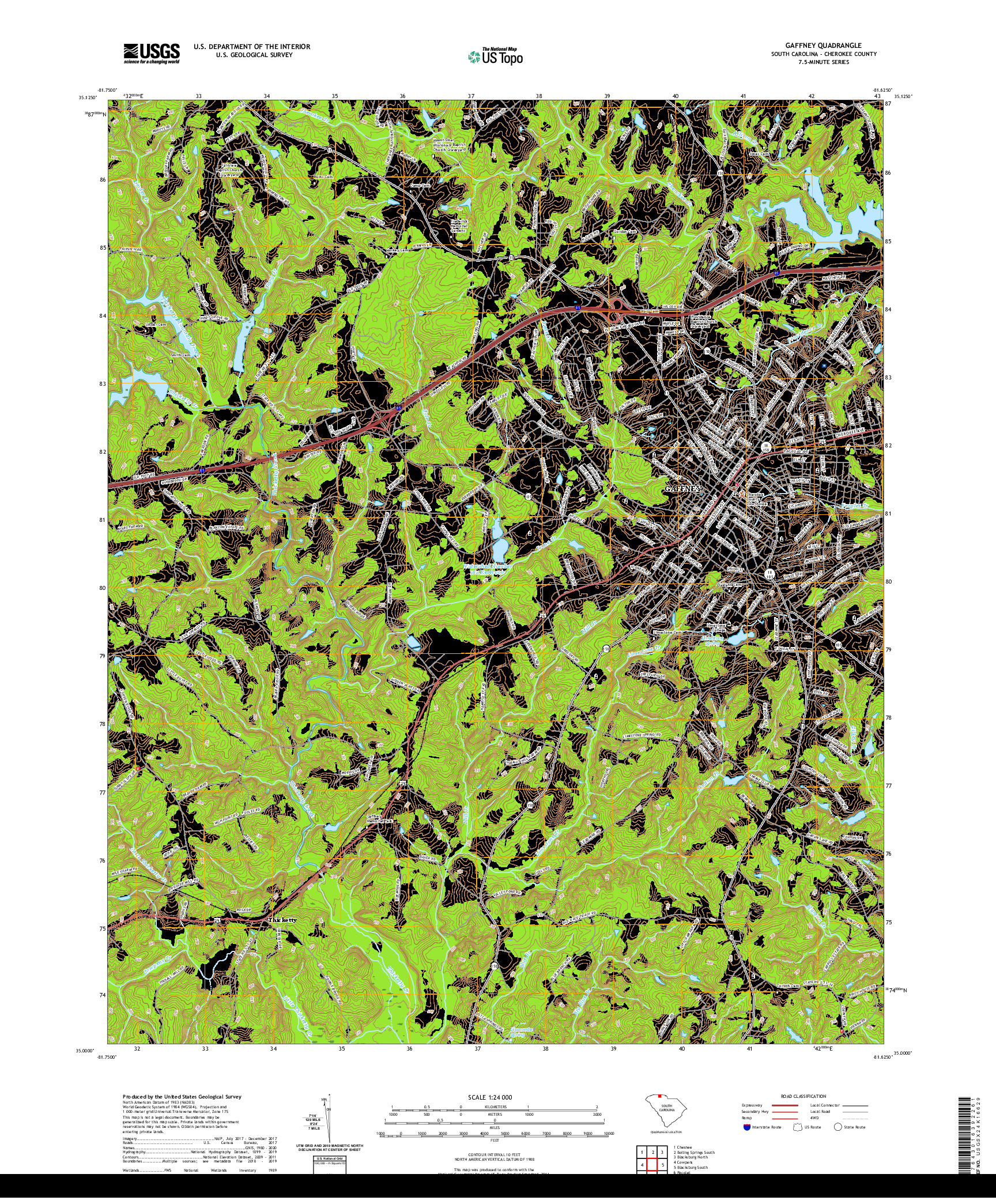 USGS US TOPO 7.5-MINUTE MAP FOR GAFFNEY, SC 2020