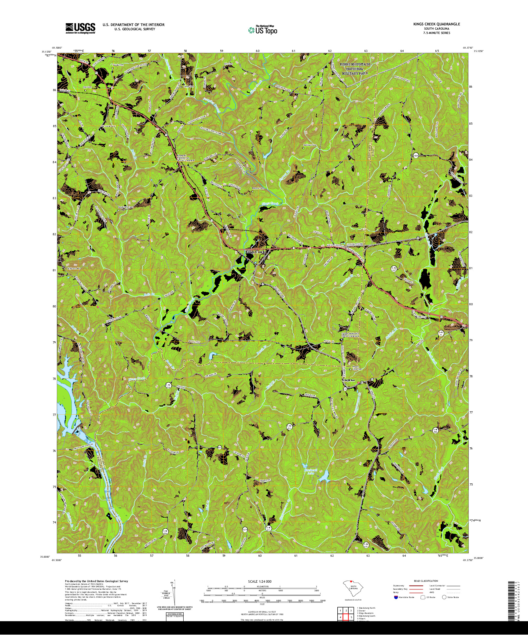 USGS US TOPO 7.5-MINUTE MAP FOR KINGS CREEK, SC 2020