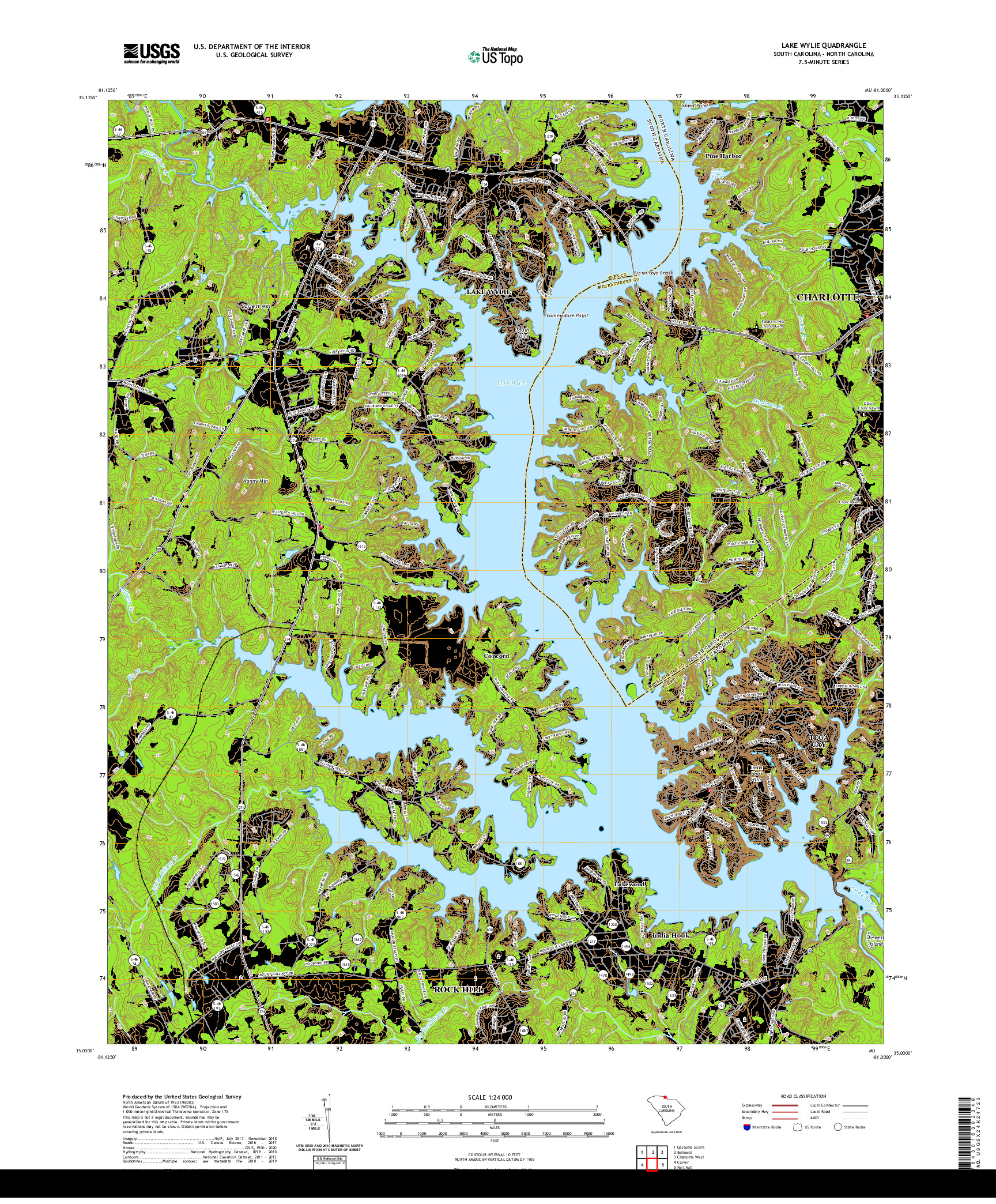USGS US TOPO 7.5-MINUTE MAP FOR LAKE WYLIE, SC,NC 2020